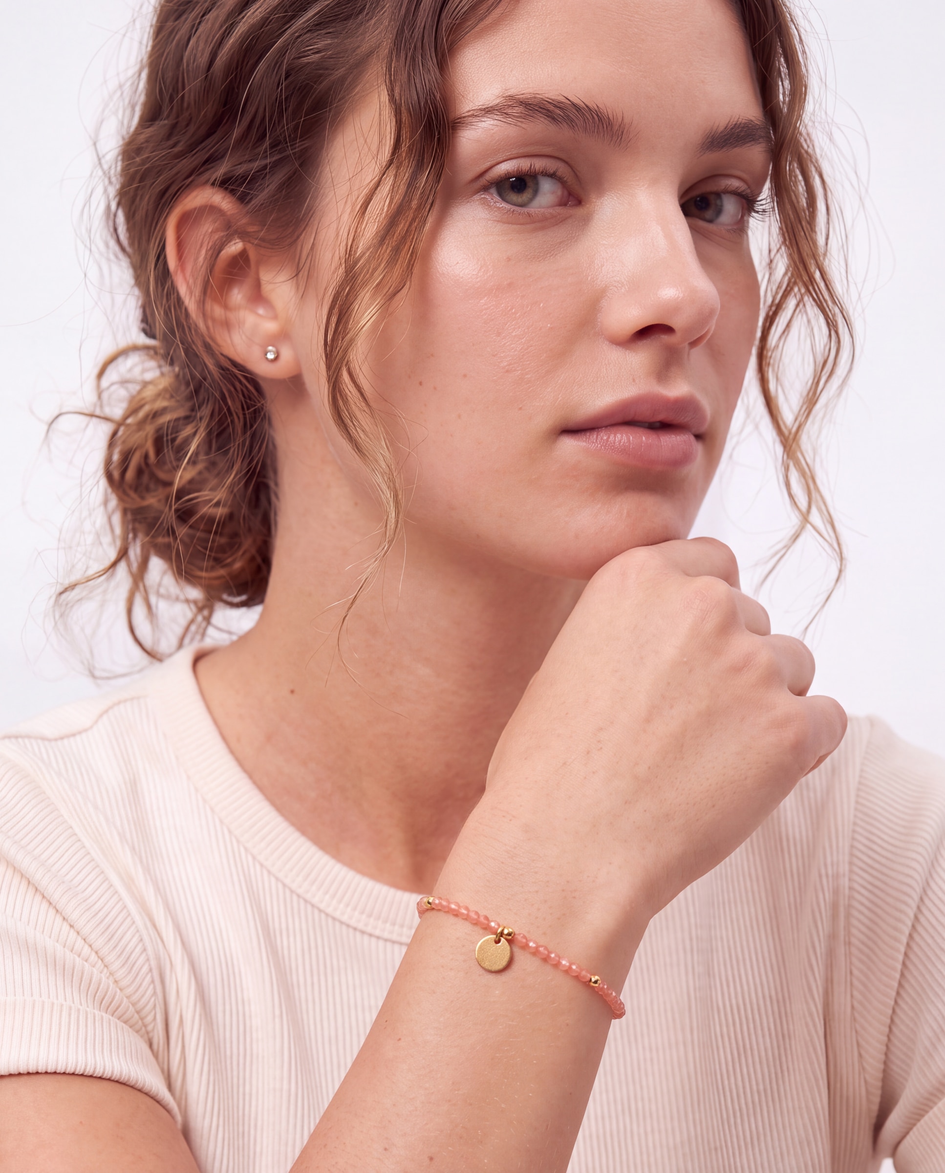 Pulsera de cadena pide un deseo con cristal naranja acabada en oro amarillo de 18k - Luxenter - Naranja Naranja-5
