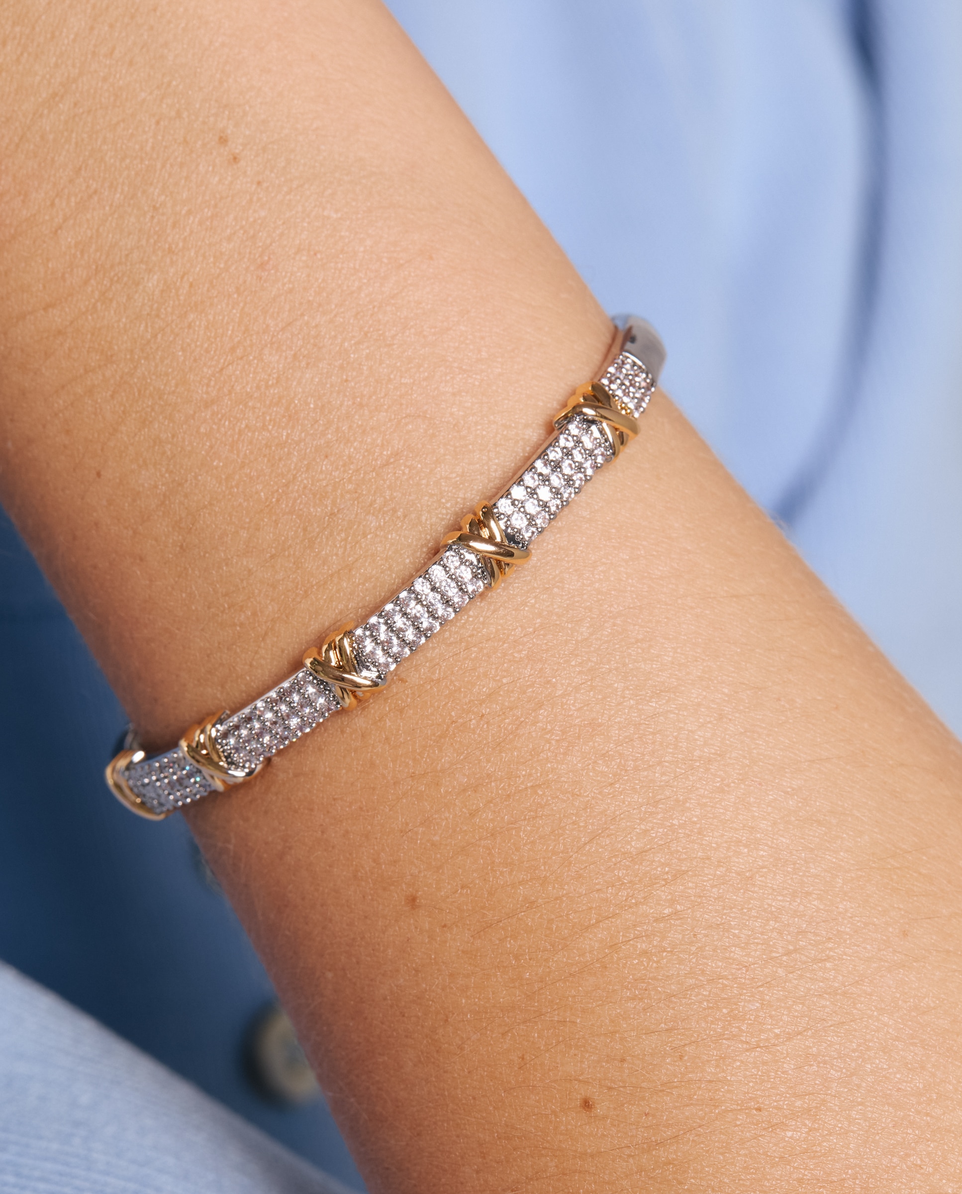 Pulsera africa con circonita acabada en oro 18k y rodio - Luxenter - Plateado Plateado-4