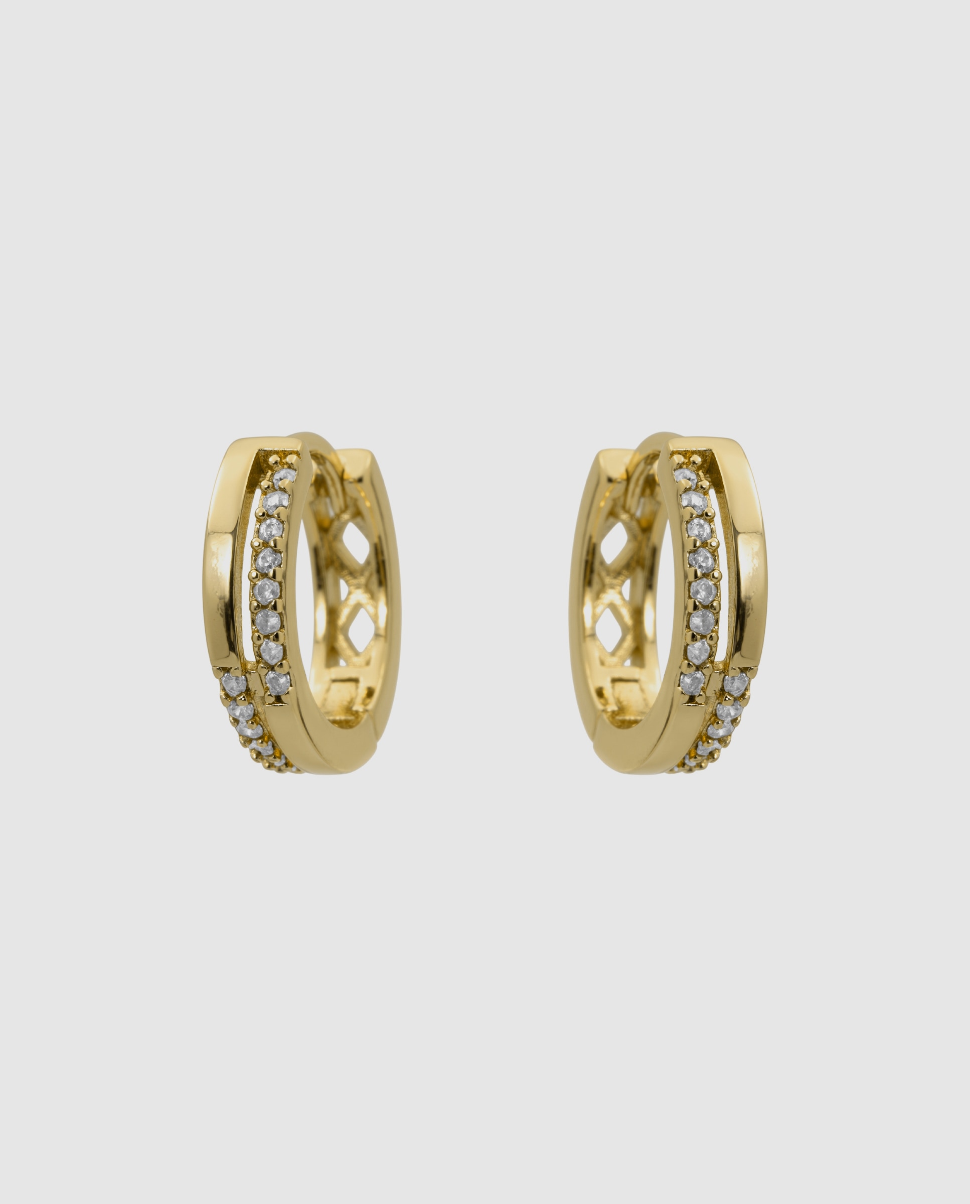Pendientes de aro basic con circonita acabados en oro de 18k - Luxenter - Dorado Dorado-3
