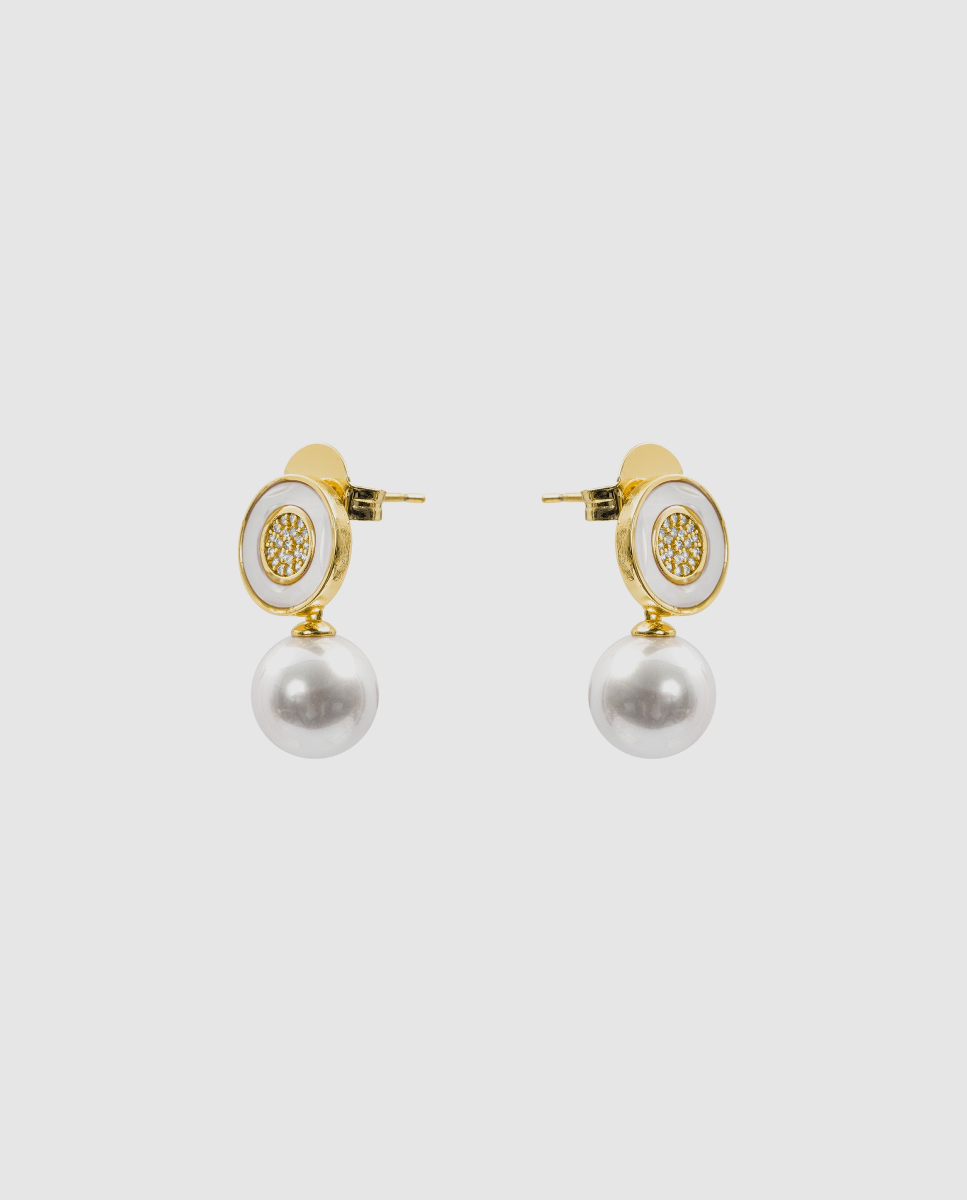 Pendientes acabados en oro amarillo 18k con perla - Luxenter - Blanco Blanco-3
