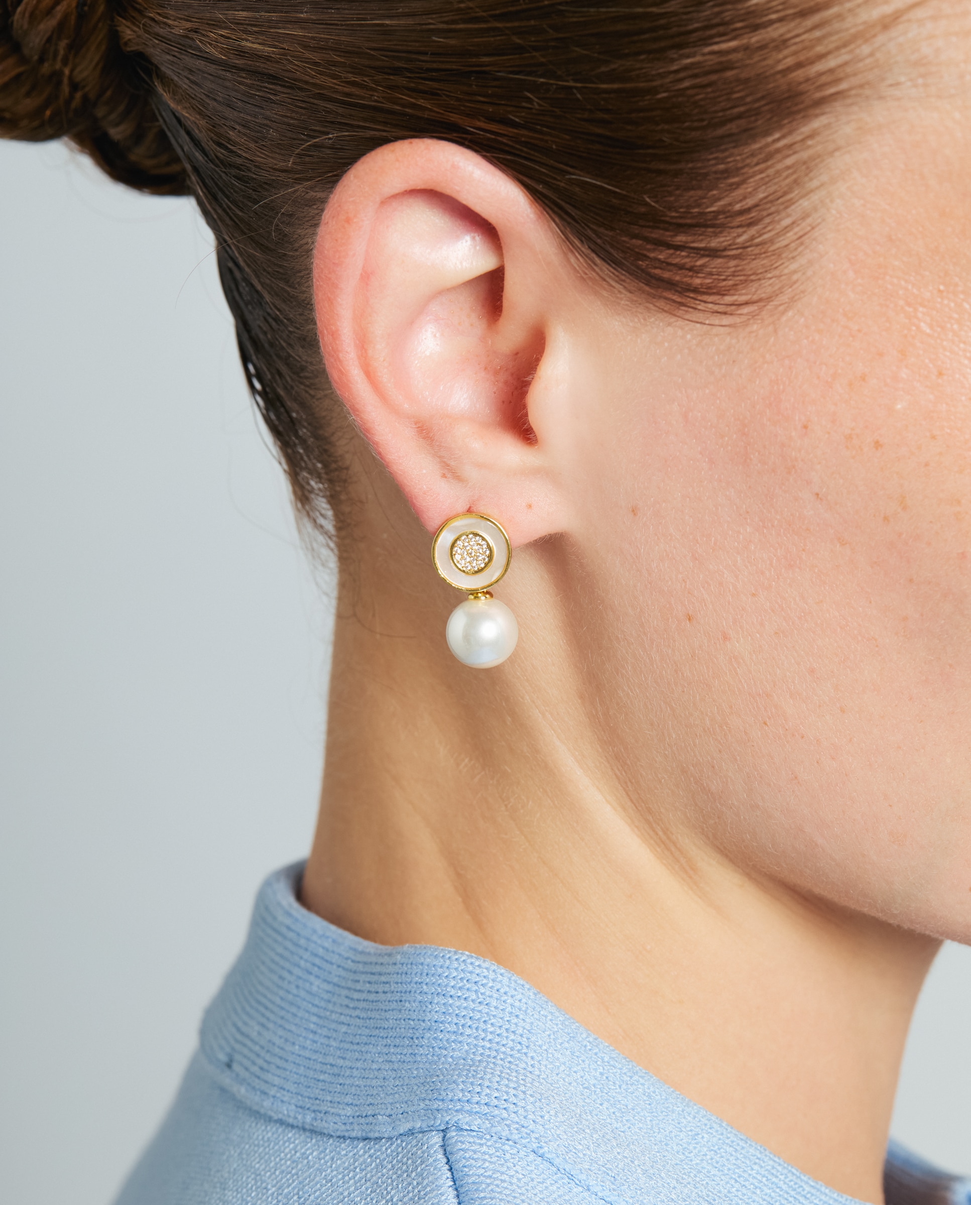 Pendientes acabados en oro amarillo 18k con perla - Luxenter - Blanco Blanco-4