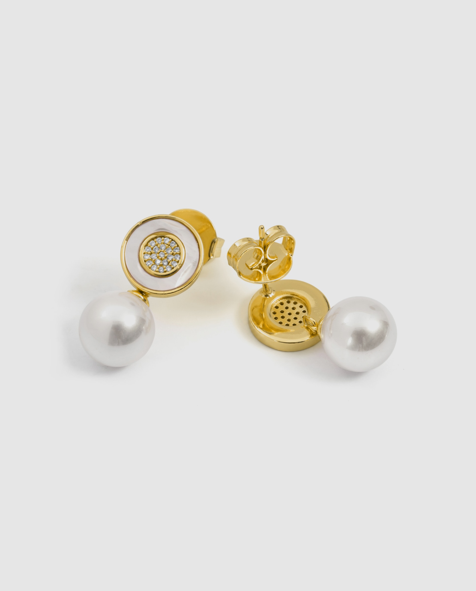 Pendientes acabados en oro amarillo 18k con perla - Luxenter - Blanco Blanco-6