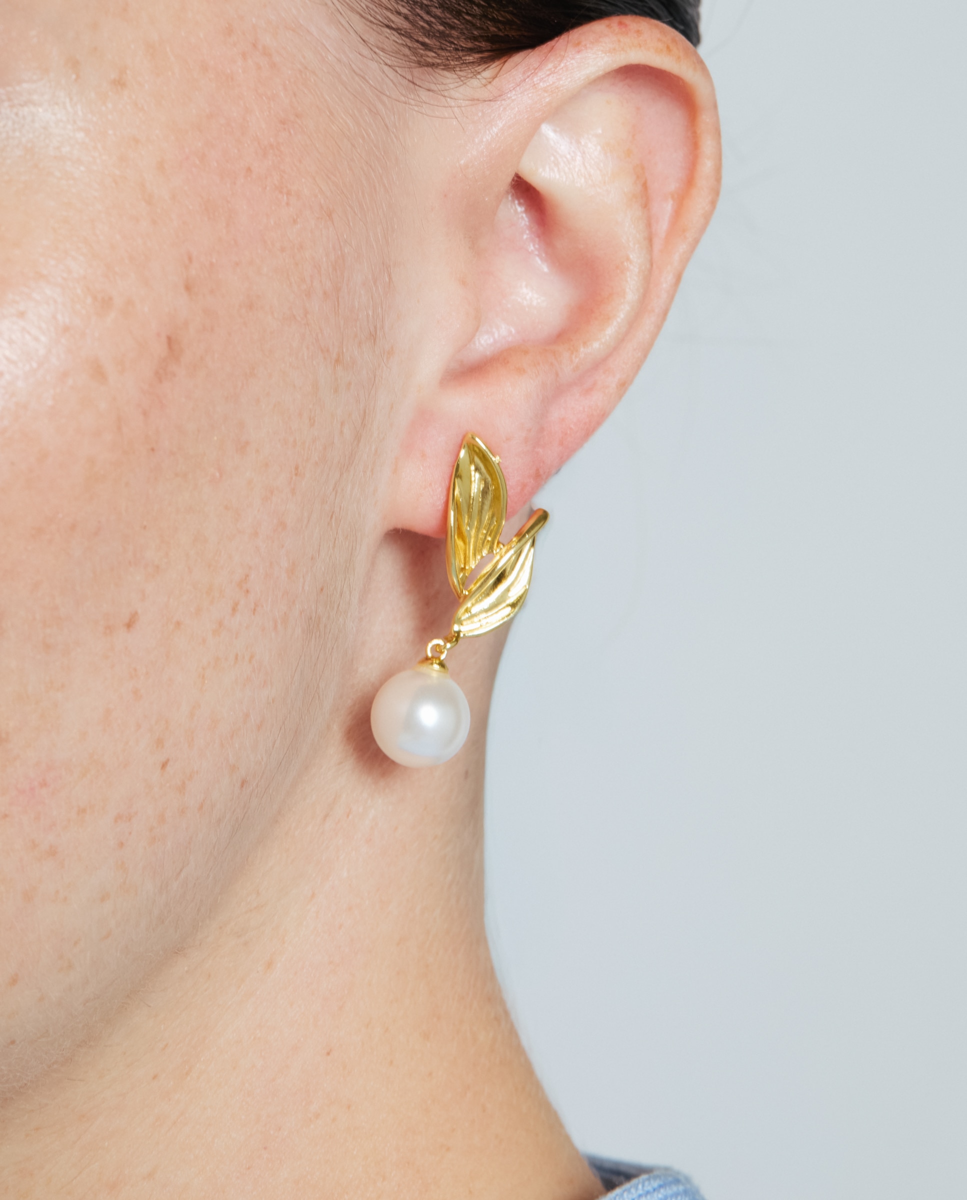 Pendientes acabados en oro amarillo 18k con perla - Luxenter - Blanco Blanco-4