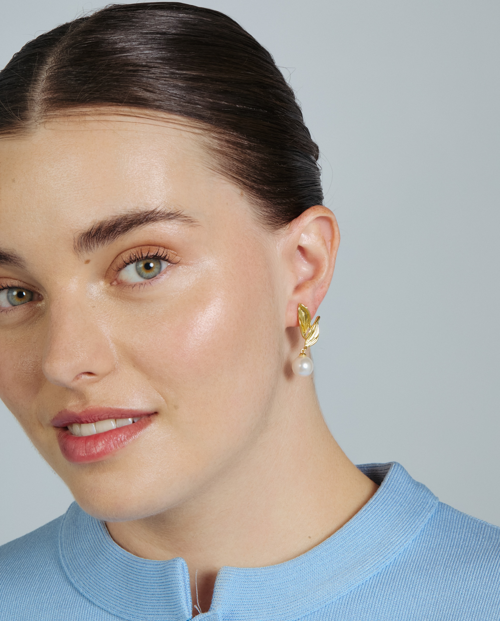 Pendientes acabados en oro amarillo 18k con perla - Luxenter - Blanco Blanco-5