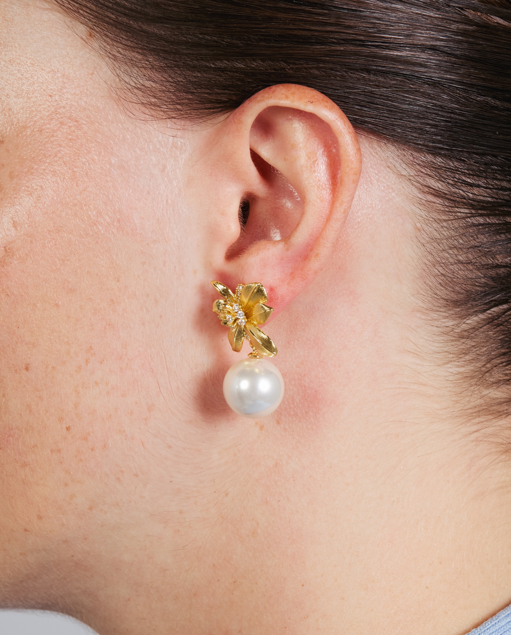 Pendientes acabados en oro amarillo 18k con perla - Luxenter - Blanco Blanco-4