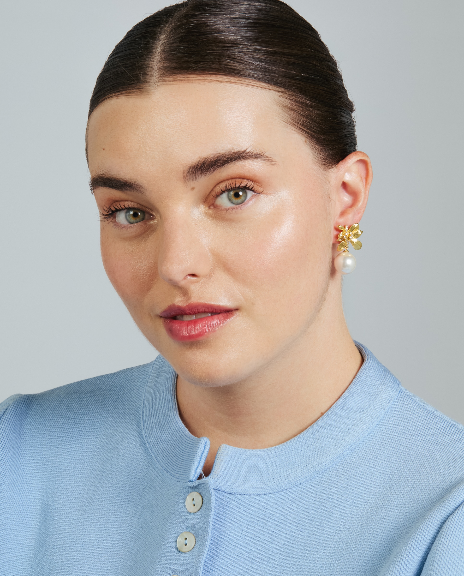 Pendientes acabados en oro amarillo 18k con perla - Luxenter - Blanco Blanco-5