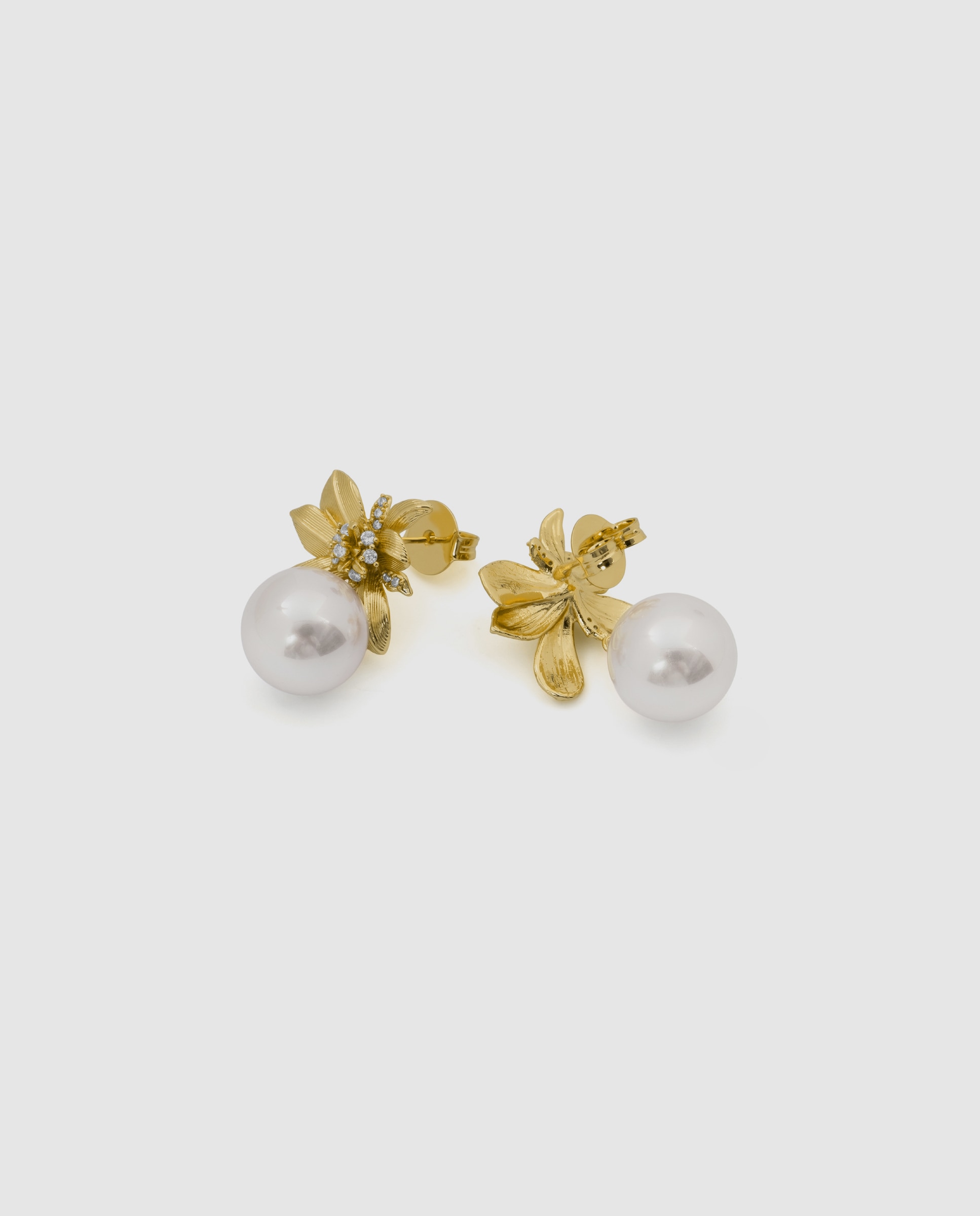 Pendientes acabados en oro amarillo 18k con perla - Luxenter - Blanco Blanco-6