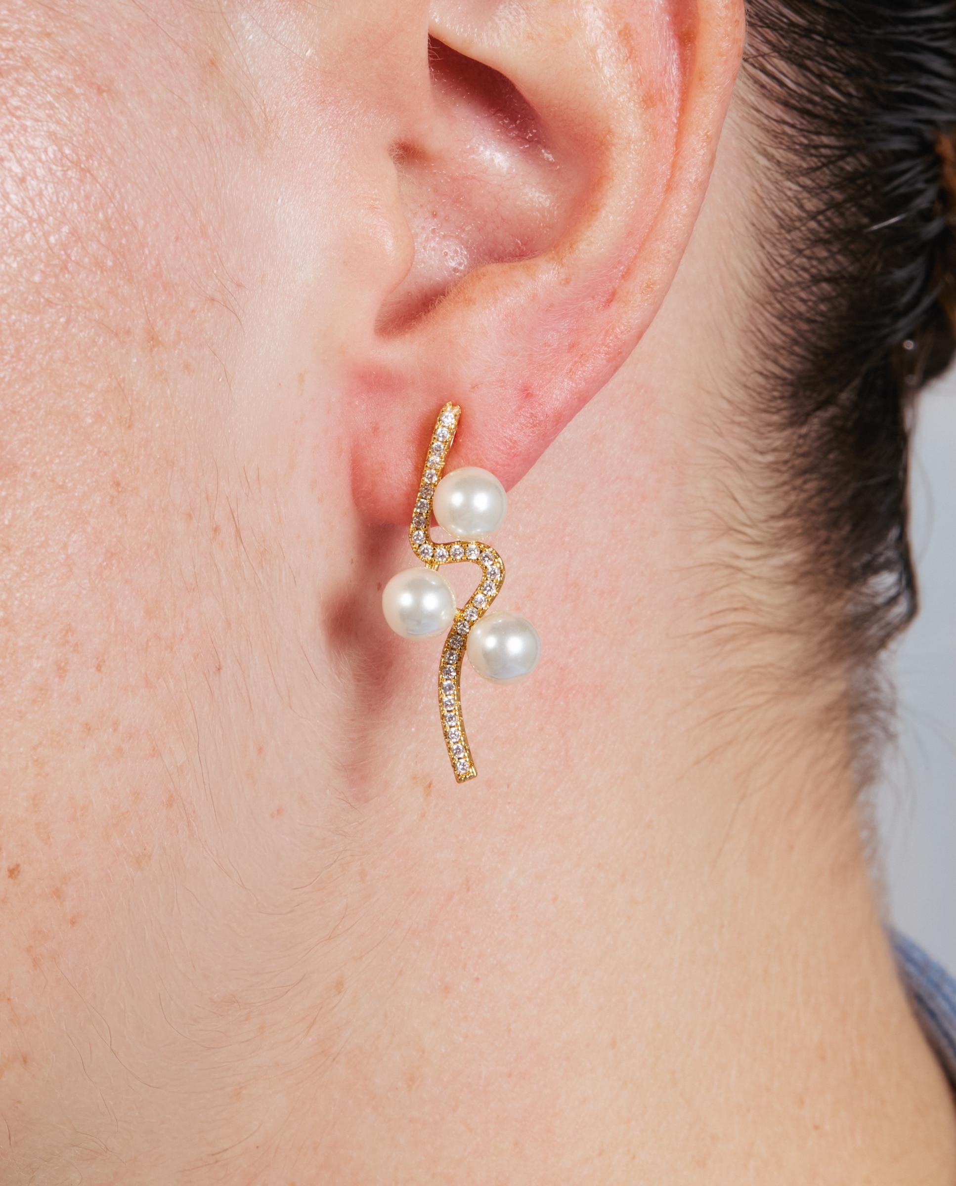 Pendientes acabados en oro amarillo 18k con perla - Luxenter - Blanco Blanco-4