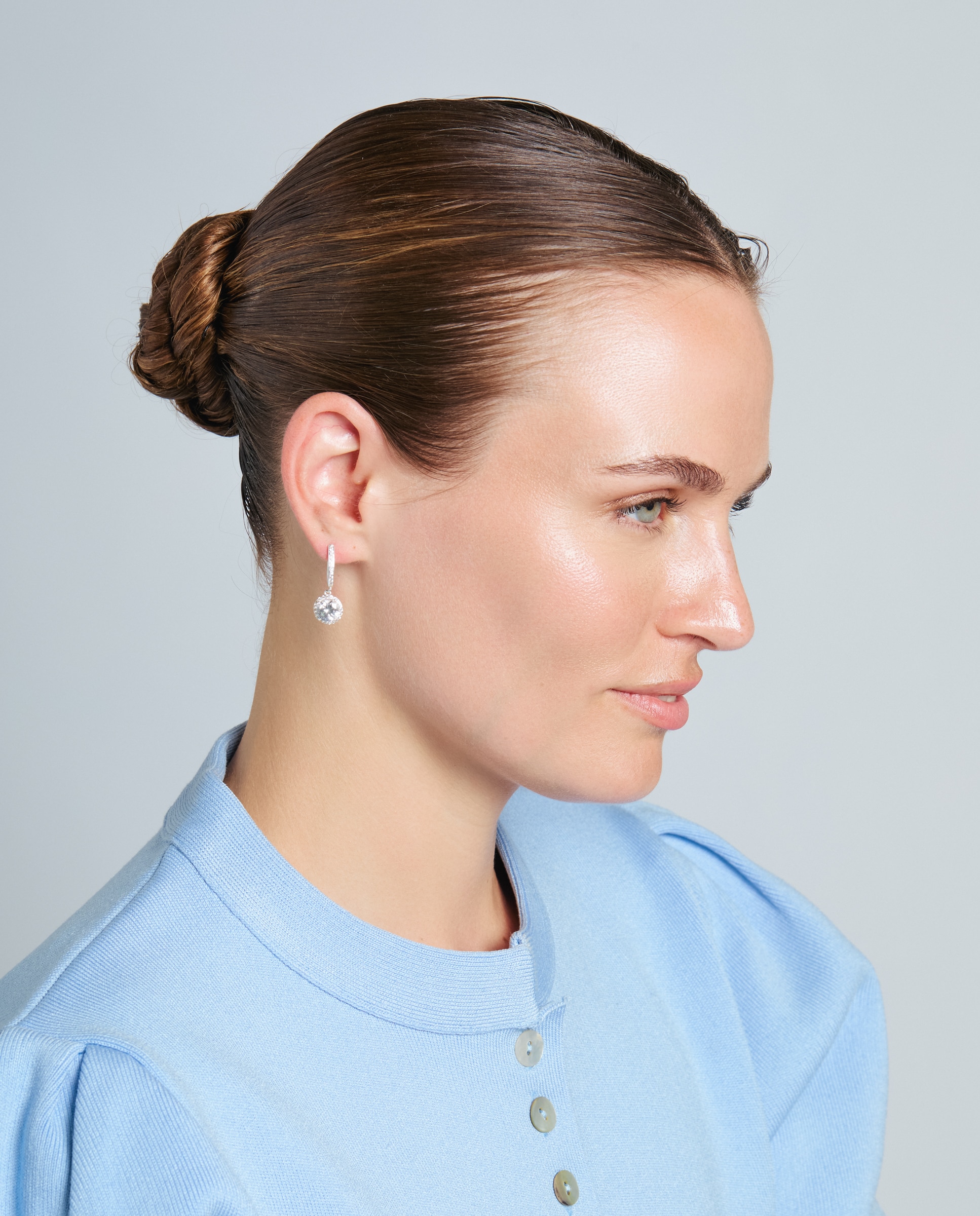 Pendientes de aro basic con circonita acabados en rodio - Luxenter - Blanco Blanco-5