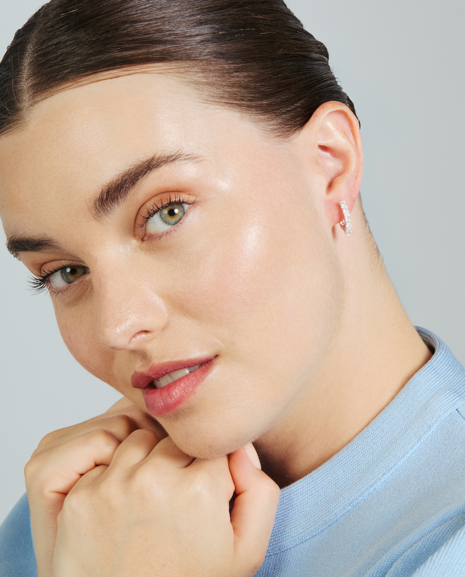 Pendientes de aro basic con circonita acabados en rodio - Luxenter - Blanco Blanco-2