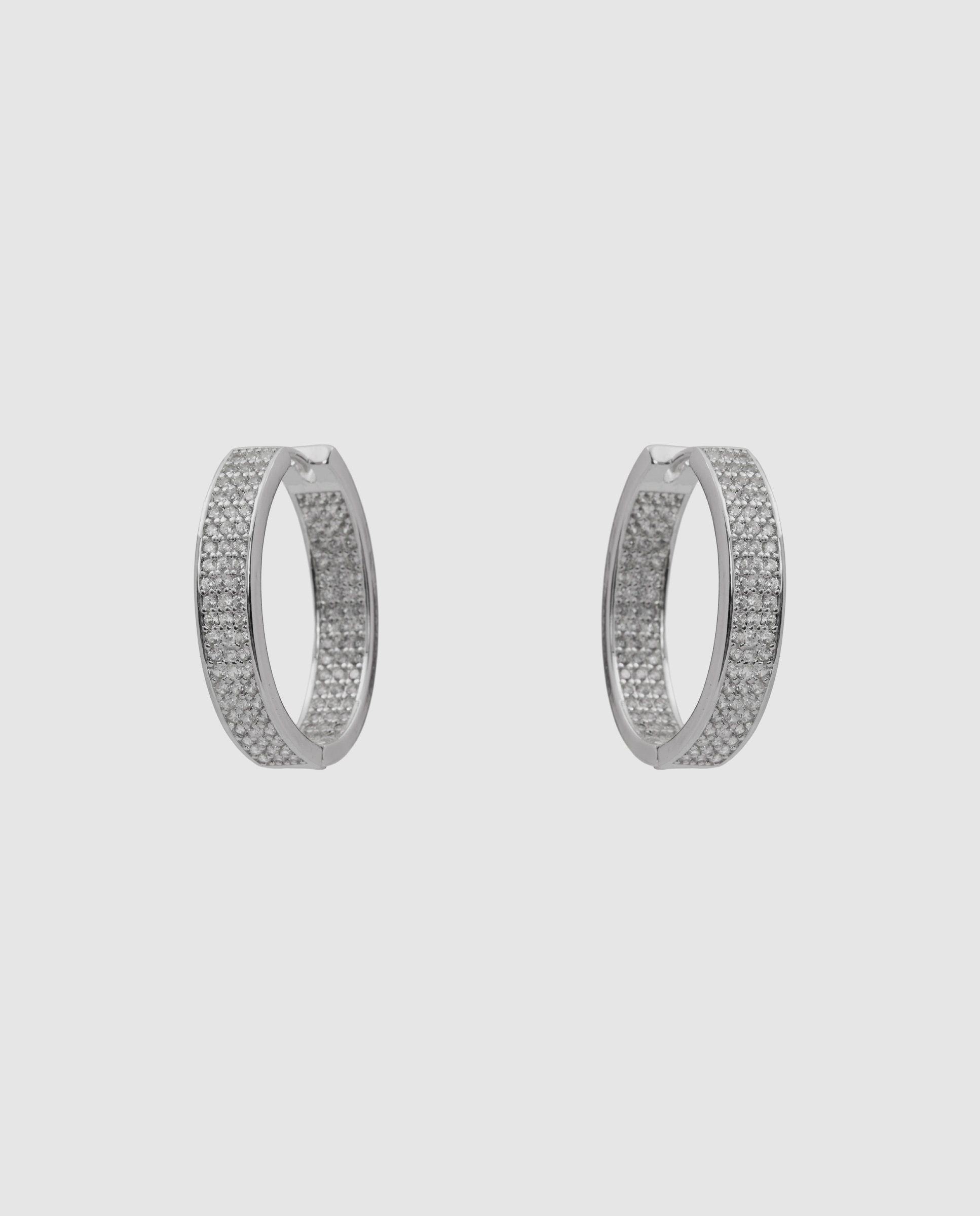 Pendientes de aro basic con circonita acabados en rodio - Luxenter - Blanco Blanco-3