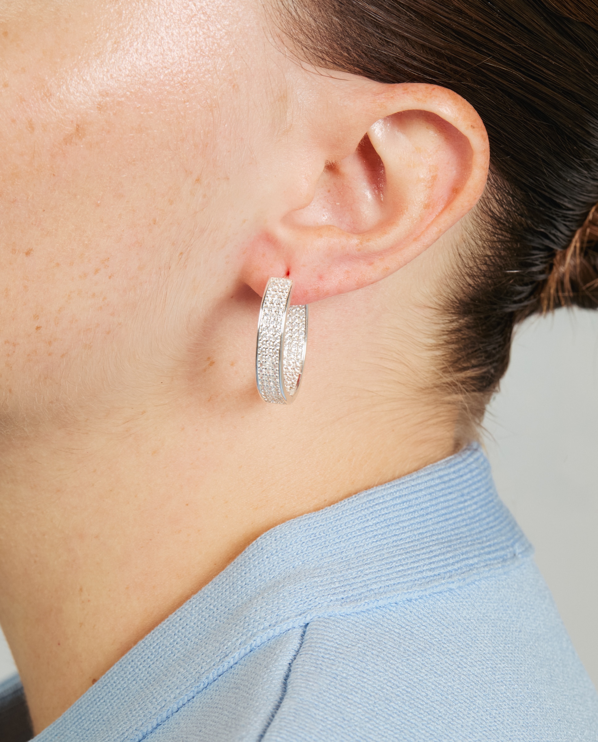 Pendientes de aro basic con circonita acabados en rodio - Luxenter - Blanco Blanco-4