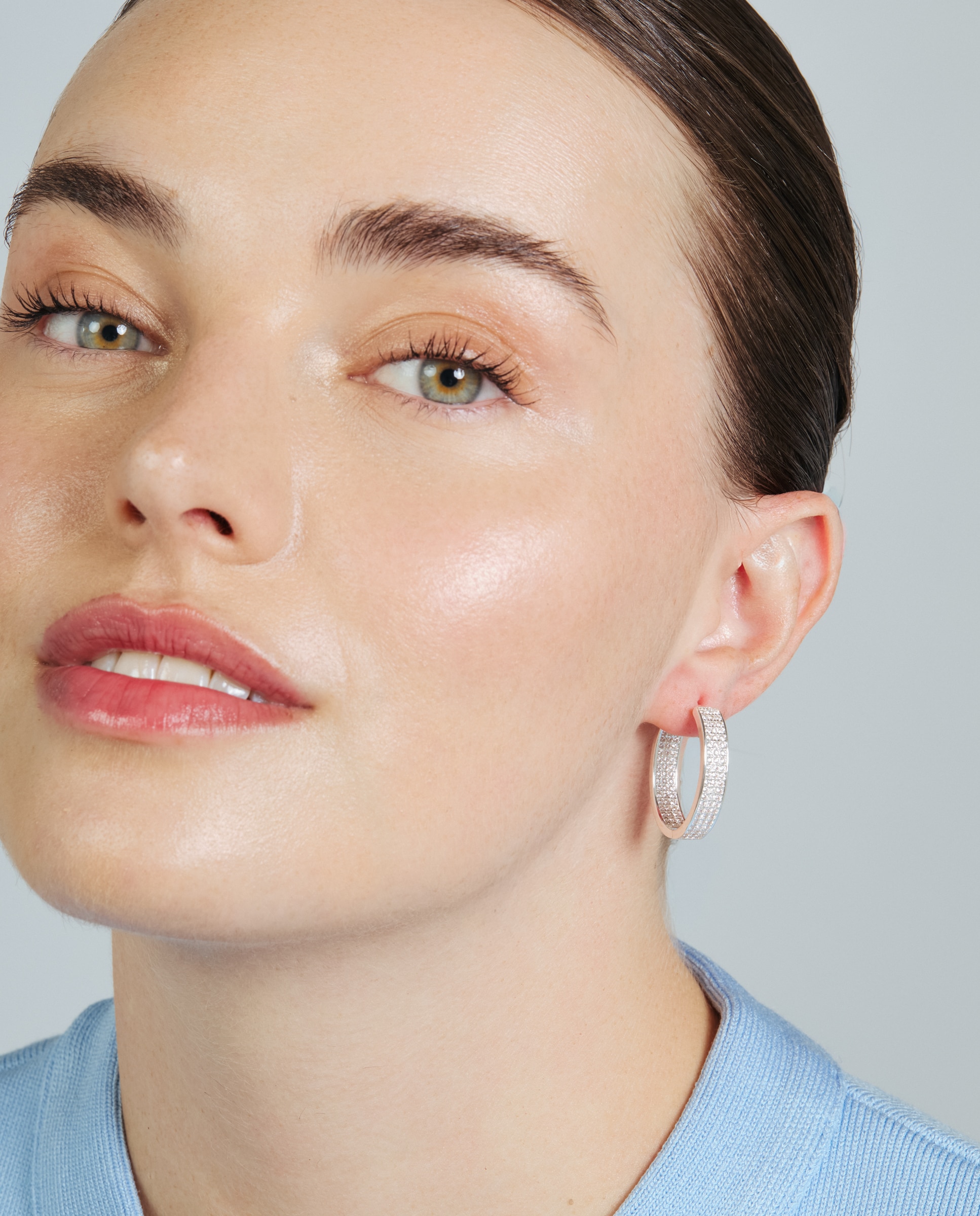 Pendientes de aro basic con circonita acabados en rodio - Luxenter - Blanco Blanco-5