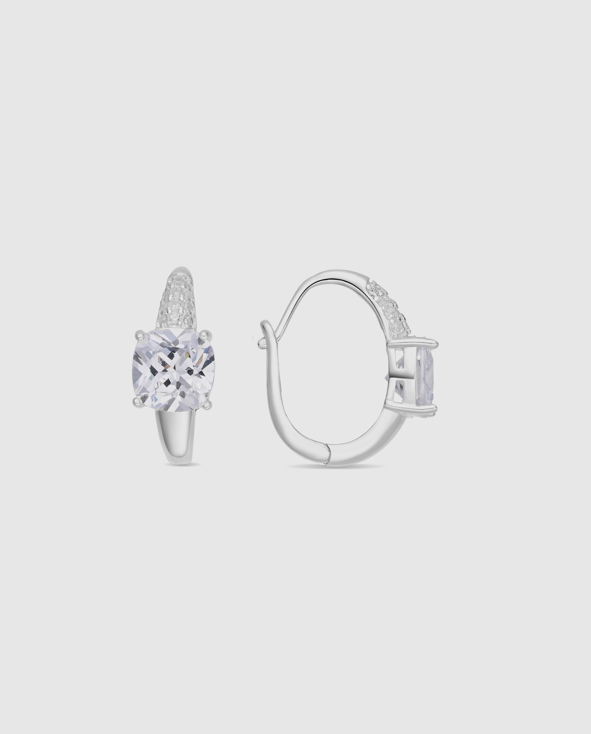 Pendientes de aro basic con circonita acabados en rodio - Luxenter - Blanco Blanco-1
