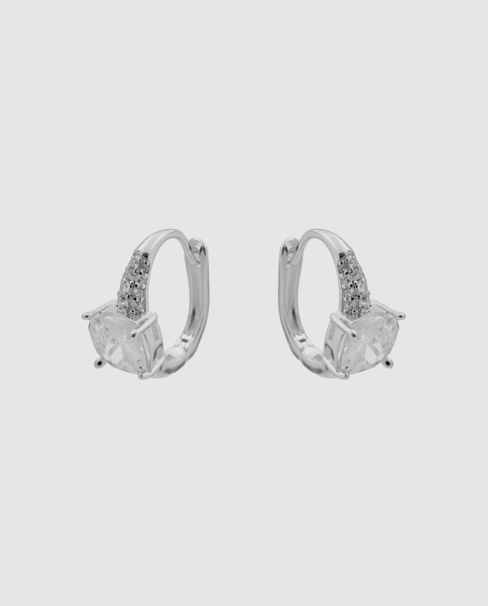 Pendientes de aro basic con circonita acabados en rodio - Luxenter - Blanco Blanco-3