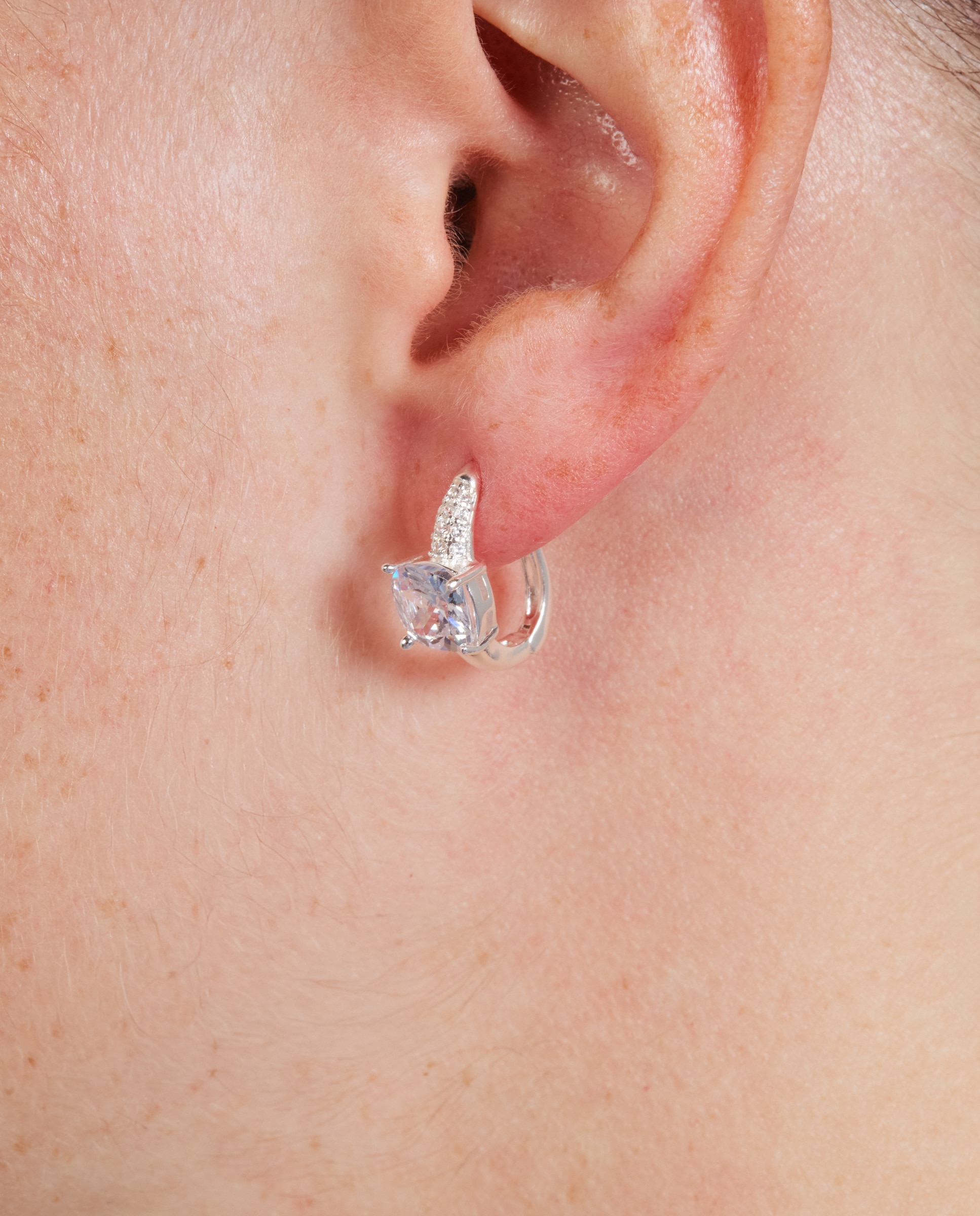 Pendientes de aro basic con circonita acabados en rodio - Luxenter - Blanco Blanco-4
