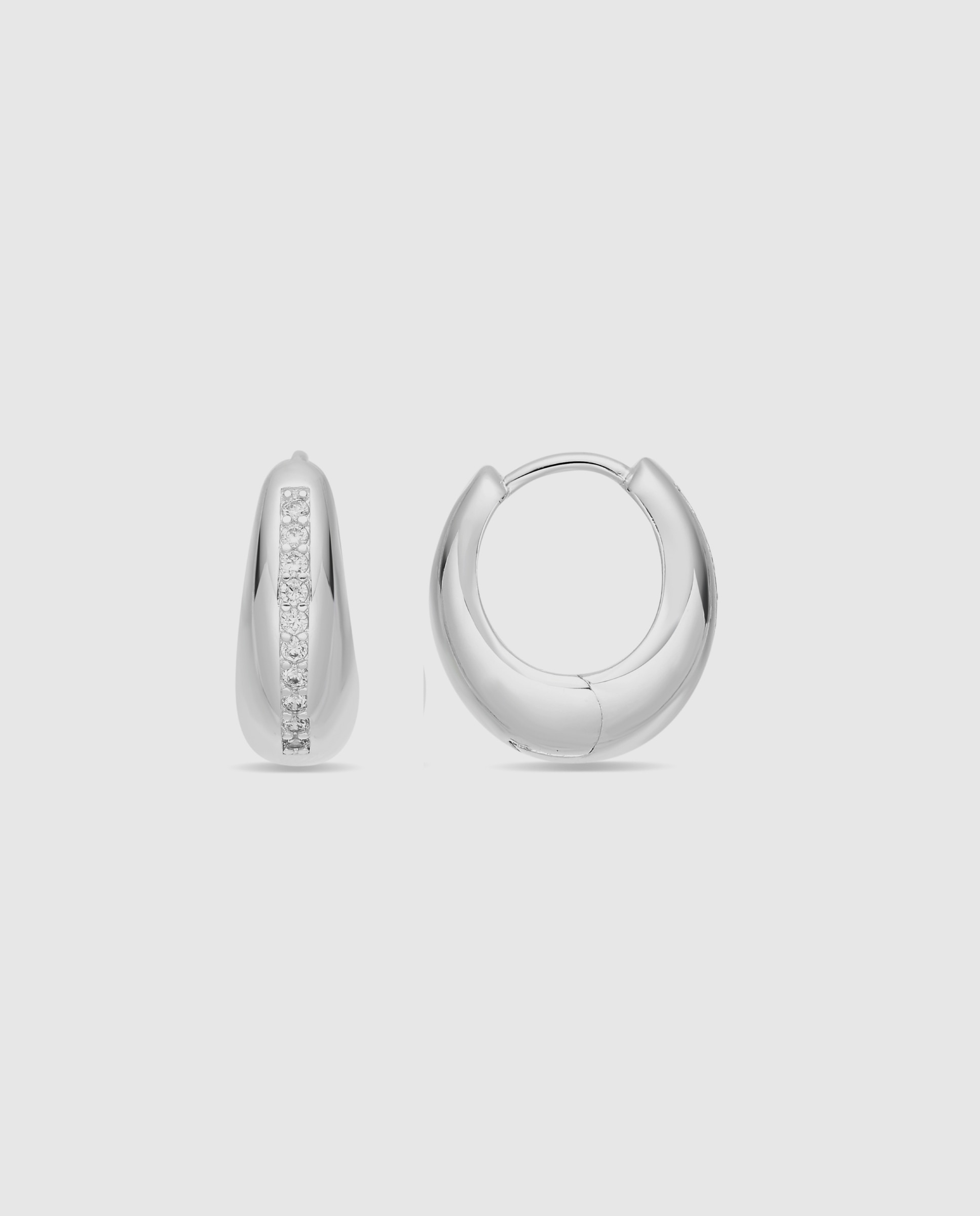 Pendientes de aro basic con circonita acabados en rodio - Luxenter - Plateado Plateado-1