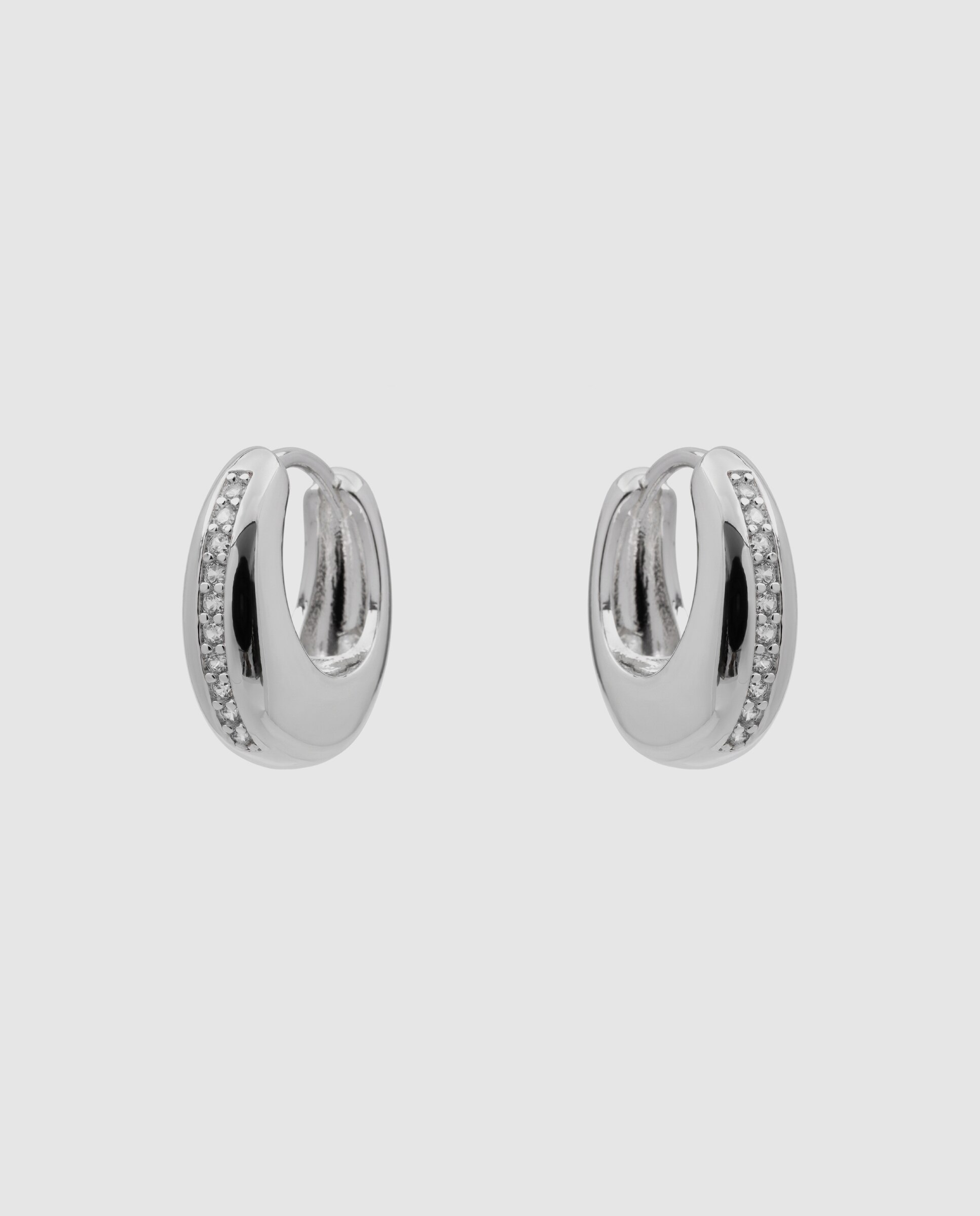 Pendientes de aro basic con circonita acabados en rodio - Luxenter - Plateado Plateado-3