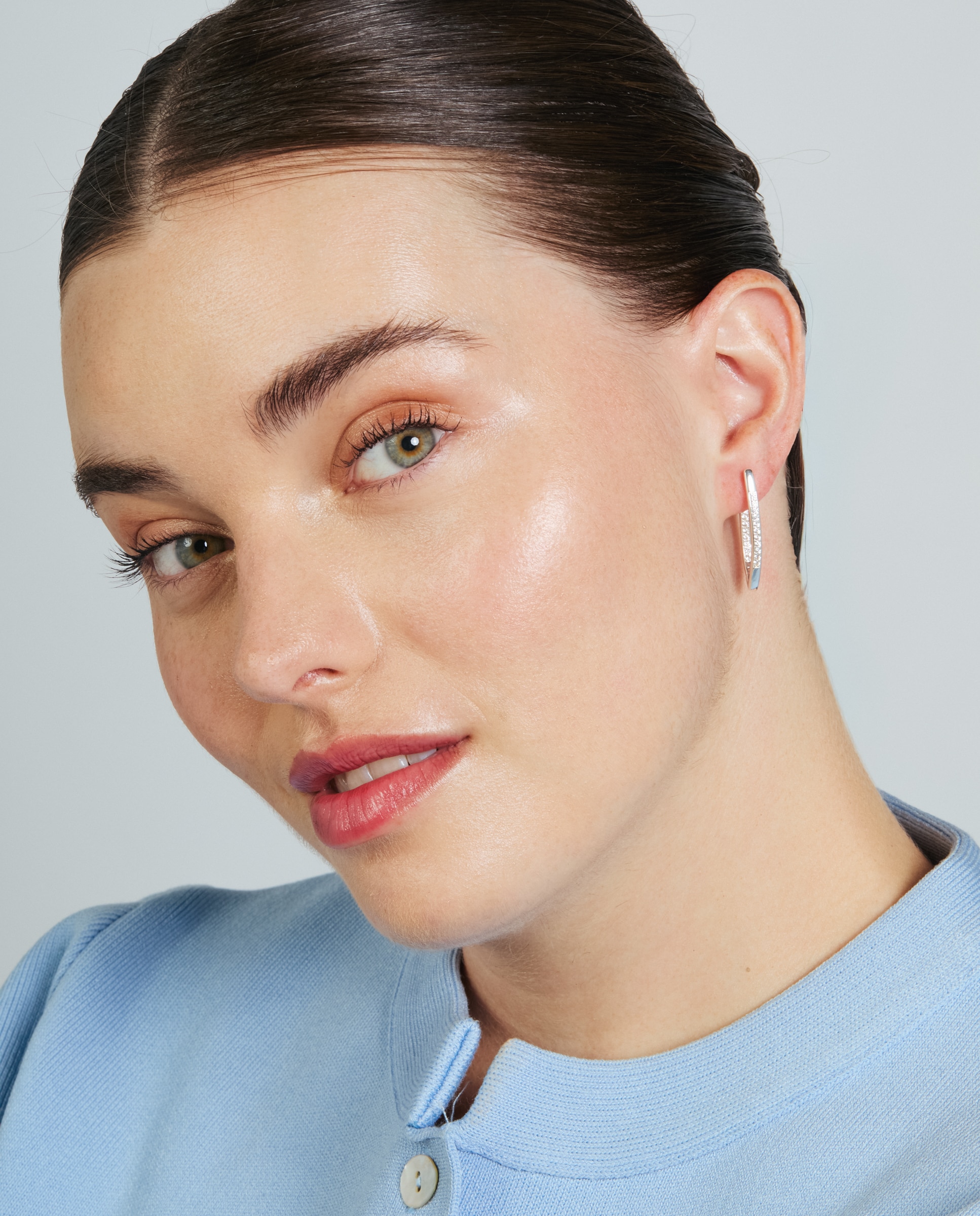 Pendientes acabados en rodio con circonita brillante - Luxenter - Plateado Plateado-2