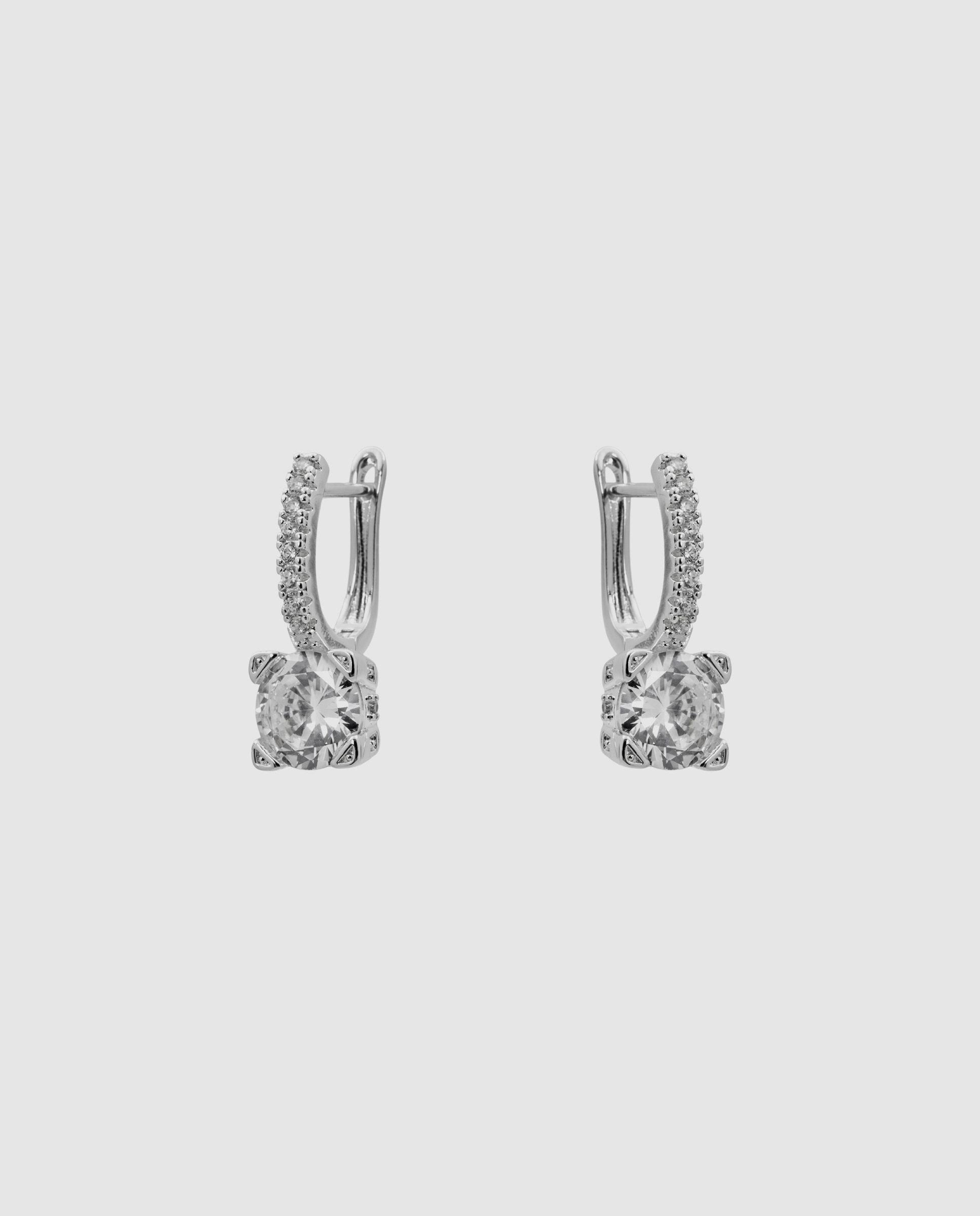 Pendientes acabados en rodio con circonita brillante - Luxenter - Plateado Plateado-3