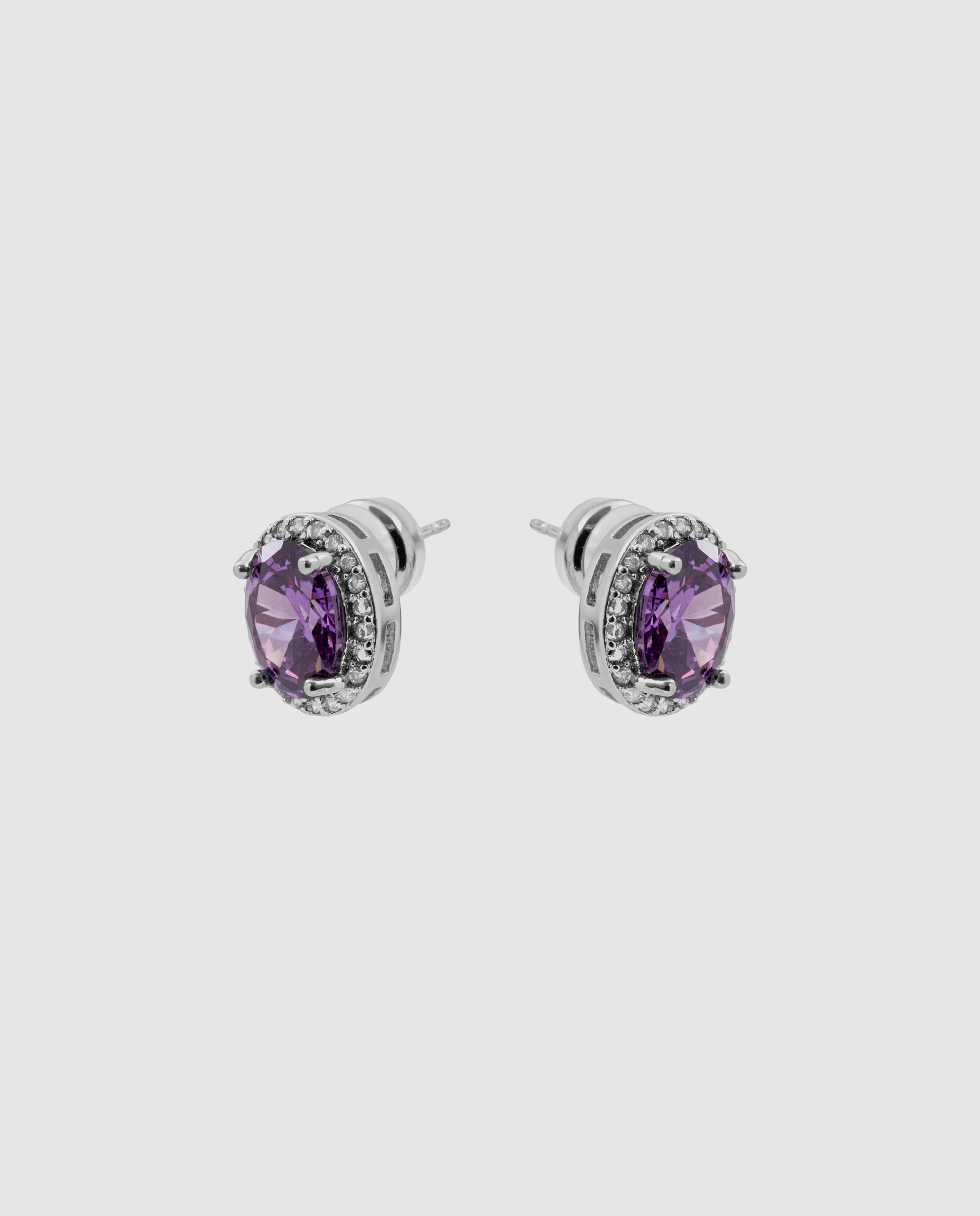 Pendientes deluxe con circonita amatista acabados en rodio - Luxenter - Morado Morado-3