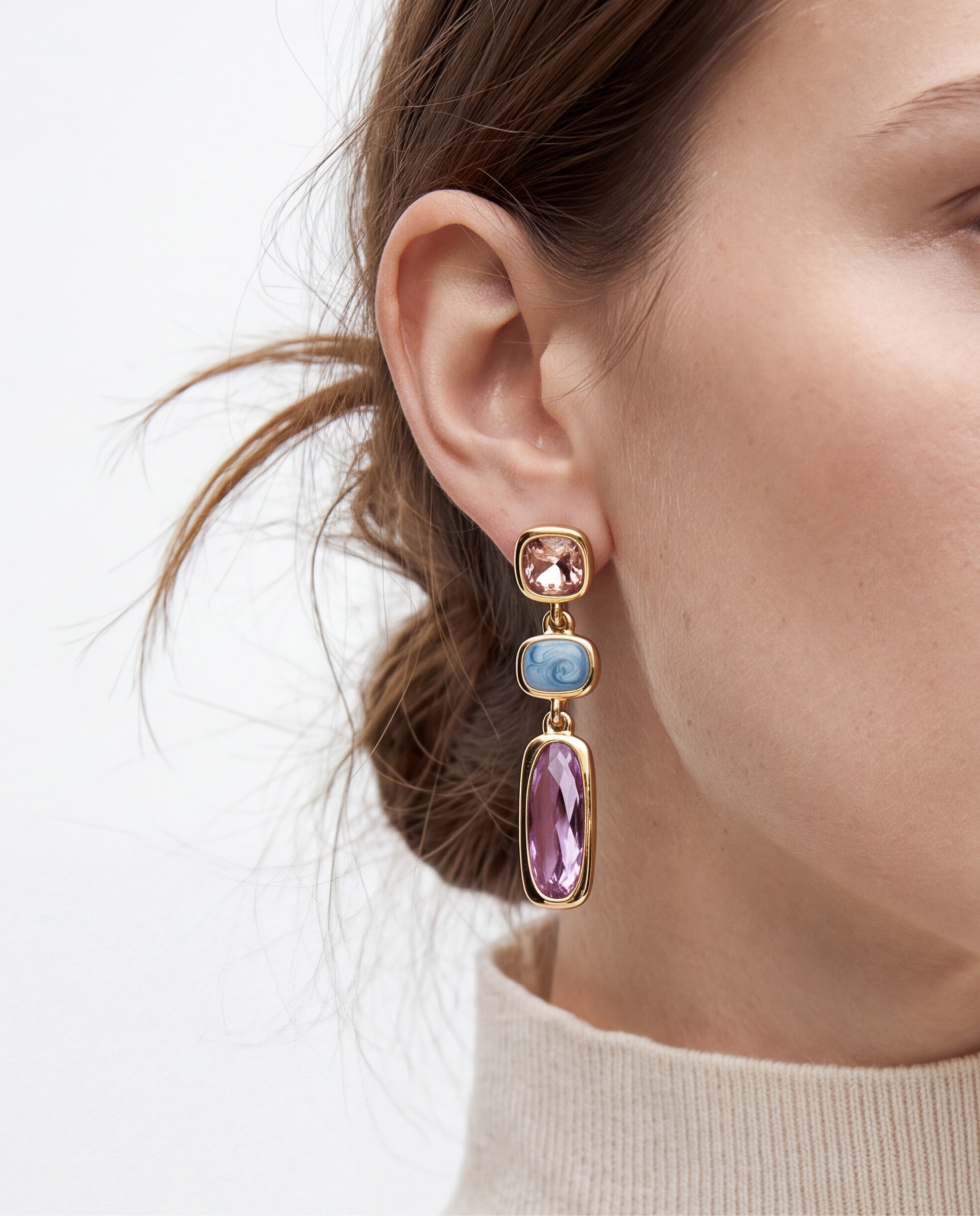 Pendientes africa con cristal acabados en oro amarillo de 18k - Luxenter - Multicolor Multicolor-4