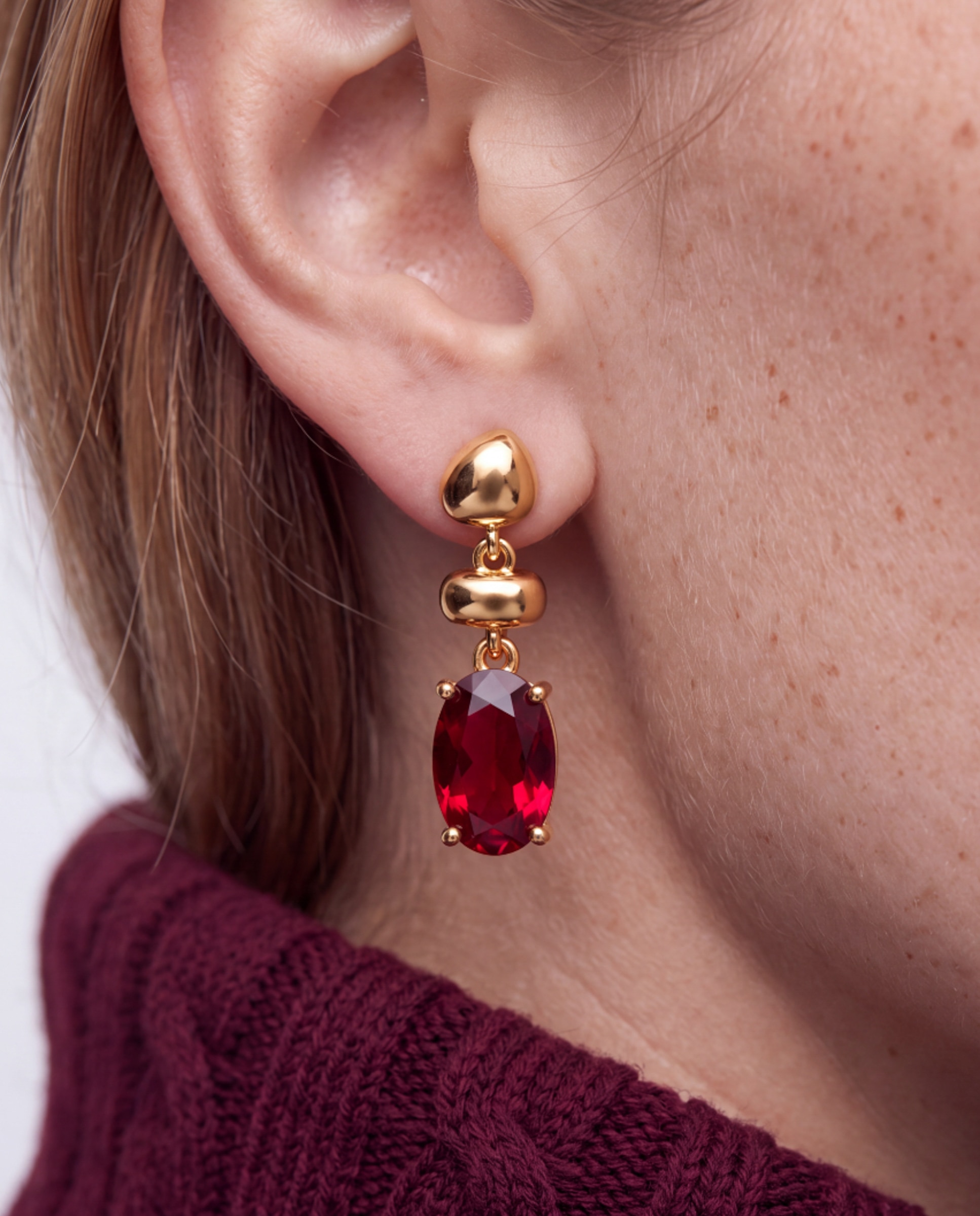 Pendientes africa con cristal acabados en oro amarillo de 18k - Luxenter - Rojo Rojo-4