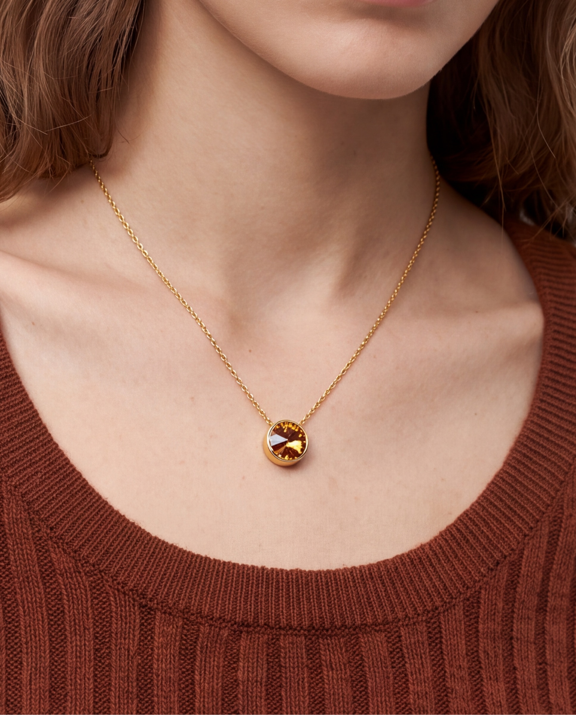 Collar africa con cristal acabado en oro amarillo de 18k - Luxenter - Naranja Naranja-4