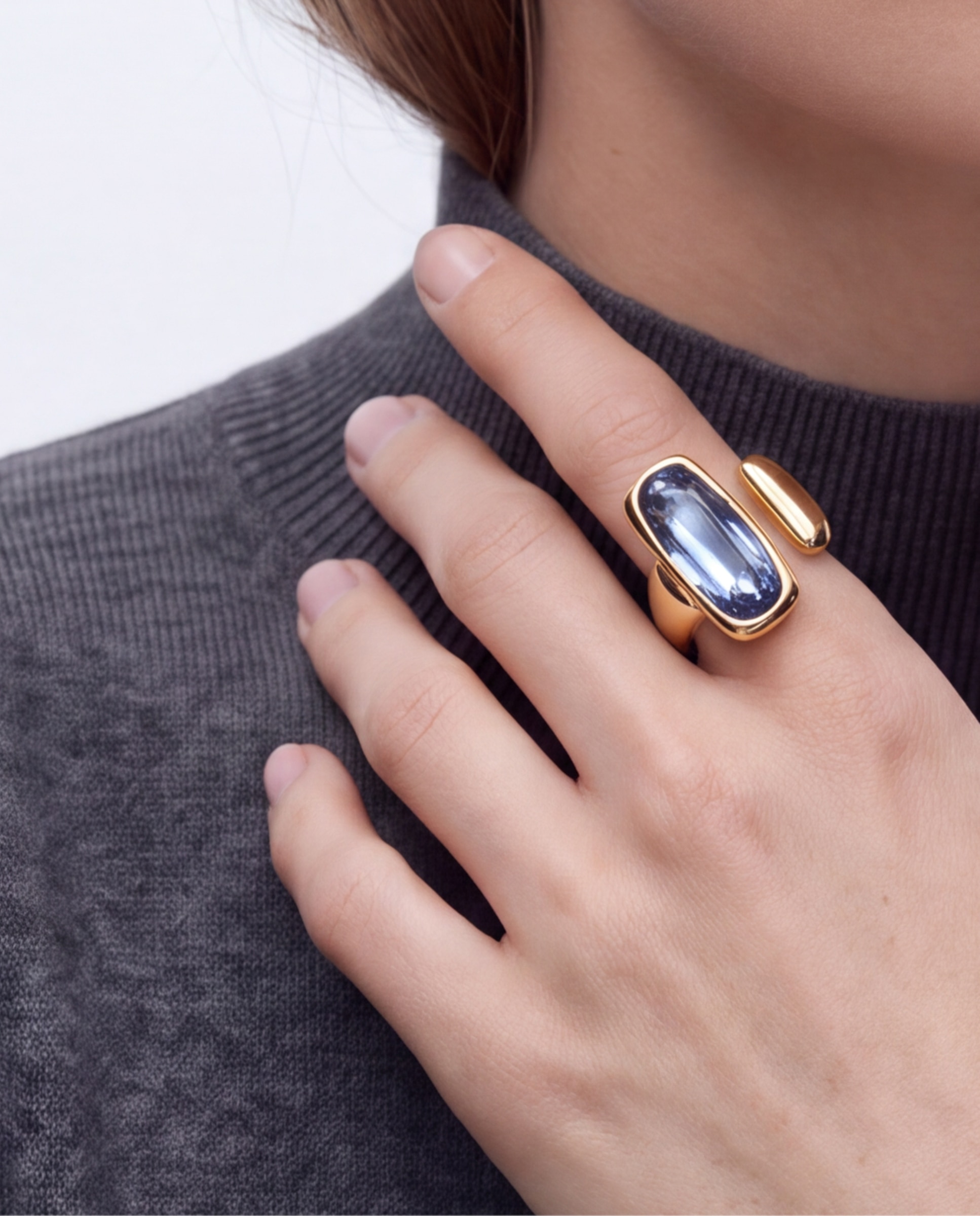 Anillo africa con cristal acabado en oro amarillo de 18k - Luxenter - Azul Azul-4