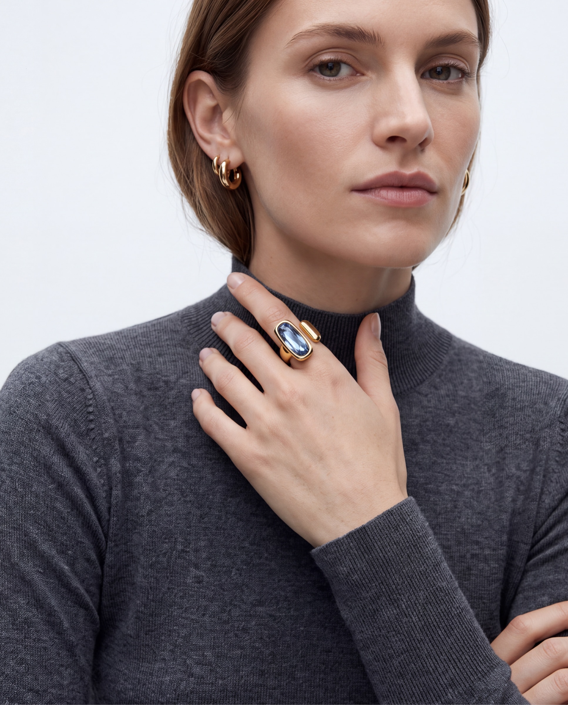 Anillo africa con cristal acabado en oro amarillo de 18k - Luxenter - Azul Azul-5