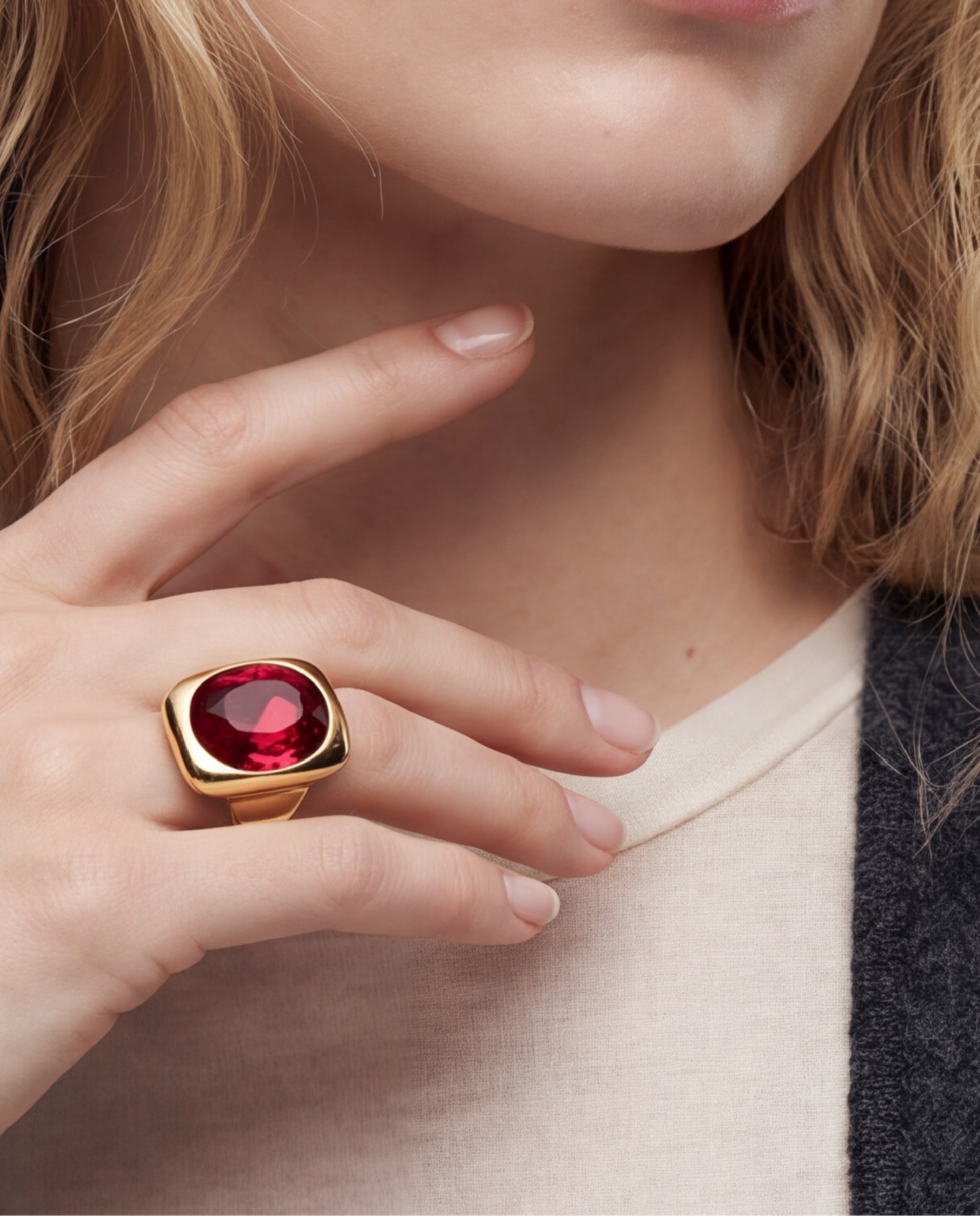 Anillo africa con cristal acabado en oro amarillo de 18k - Luxenter - Rojo Rojo-4