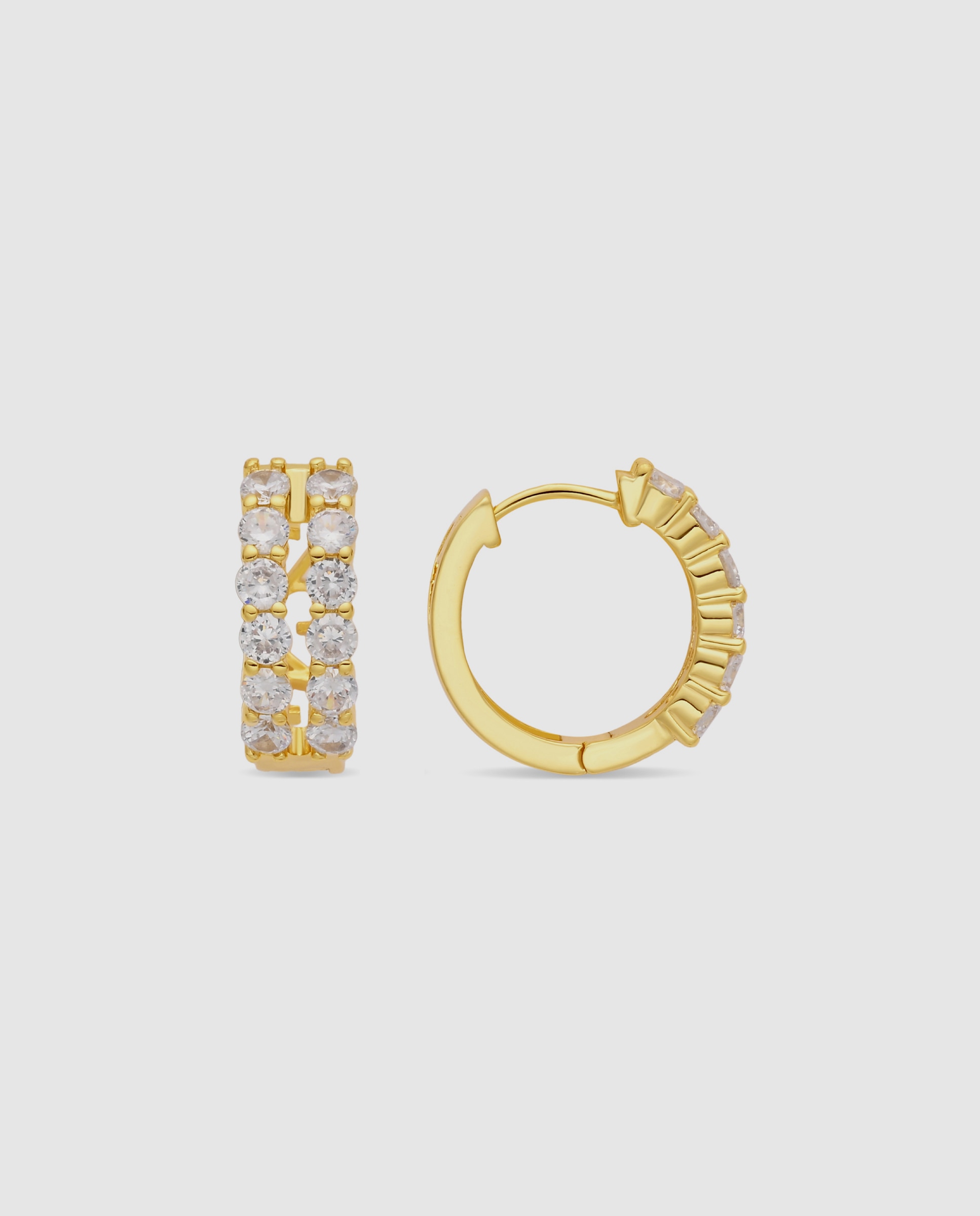 Pendientes de aro basic con circonita acabados en oro de 18k - Luxenter - Dorado Dorado-1