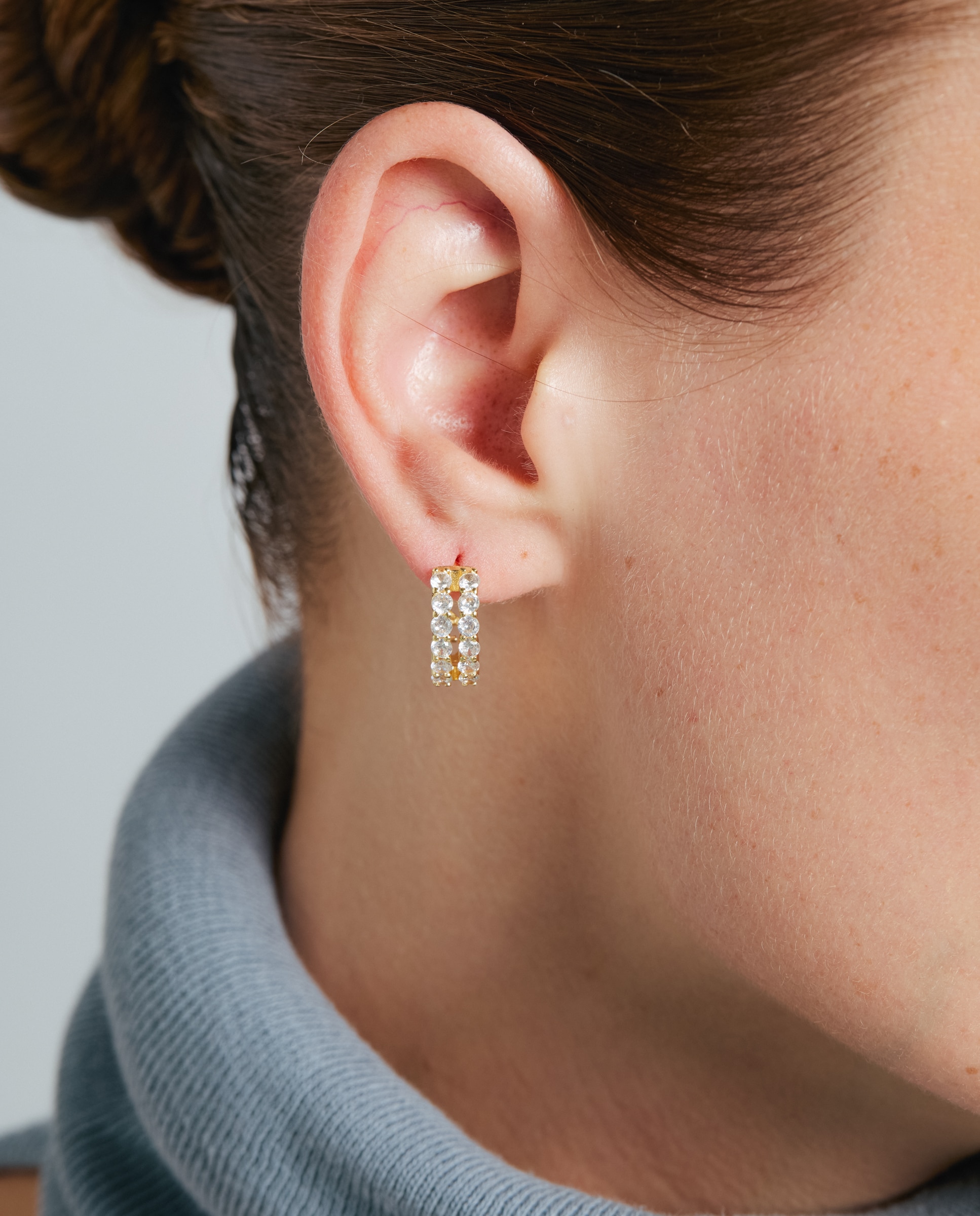 Pendientes de aro basic con circonita acabados en oro de 18k - Luxenter - Dorado Dorado-4