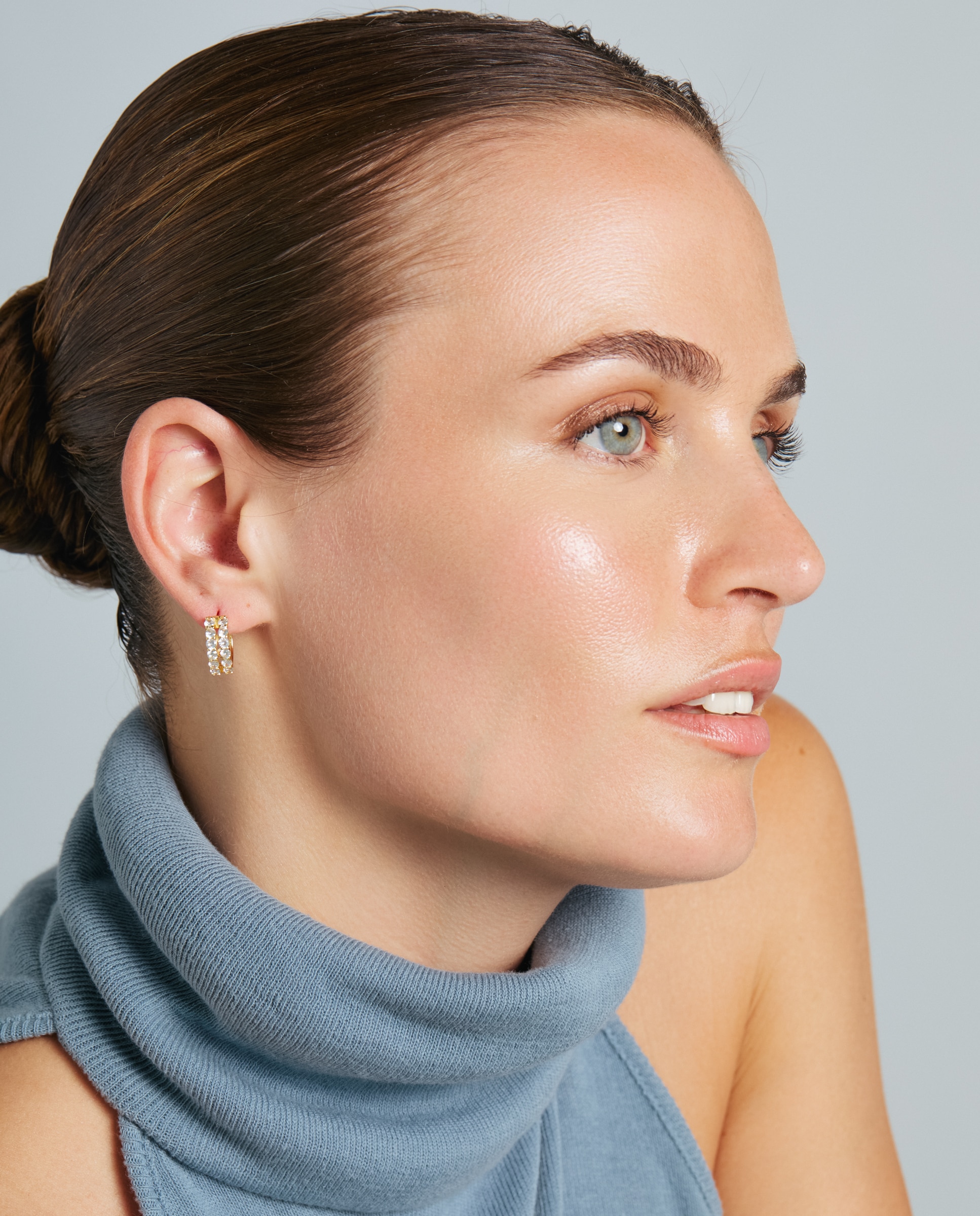 Pendientes de aro basic con circonita acabados en oro de 18k - Luxenter - Dorado Dorado-5