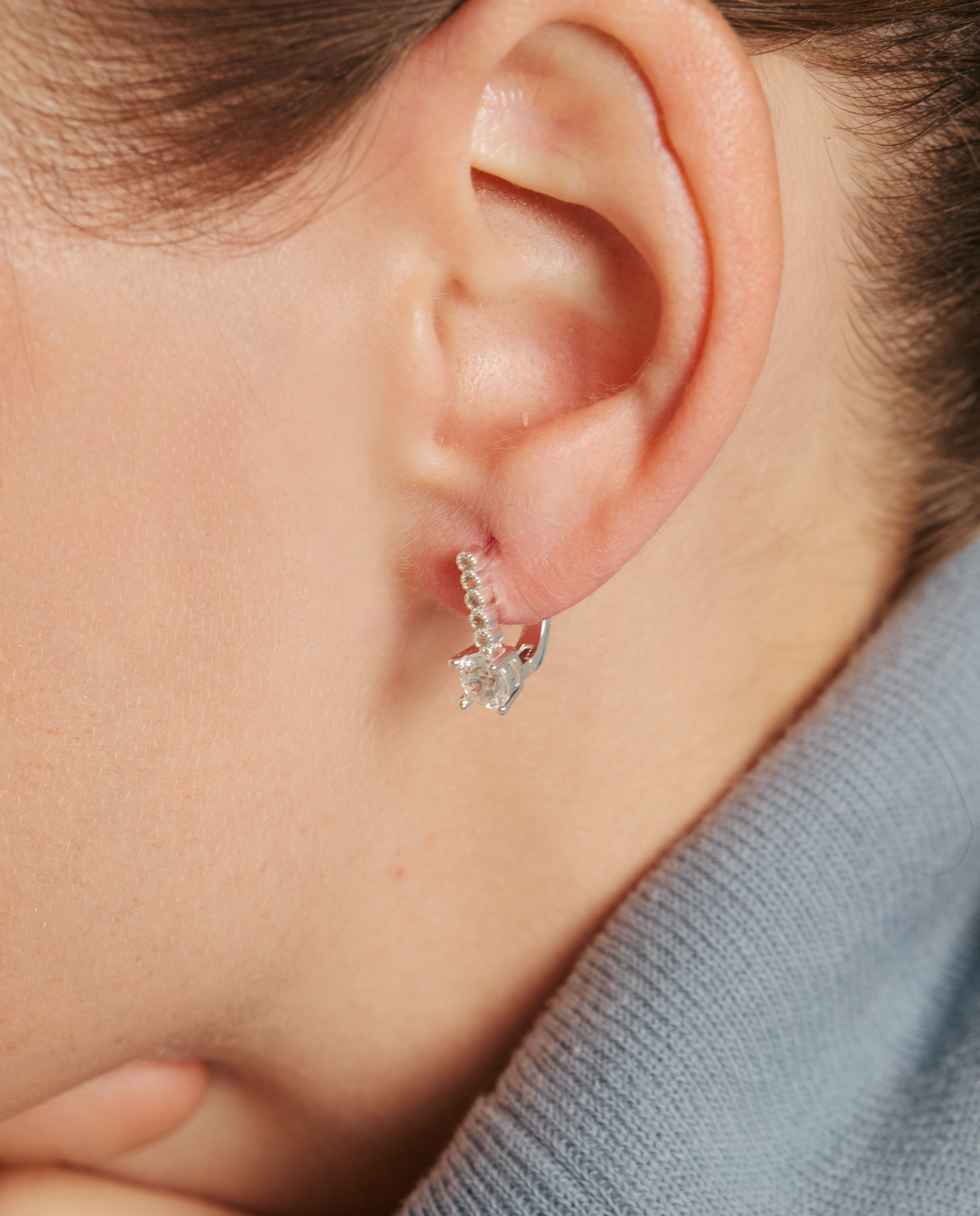 Pendientes acabados en rodio con circonita brillante - Luxenter - Plateado Plateado-4