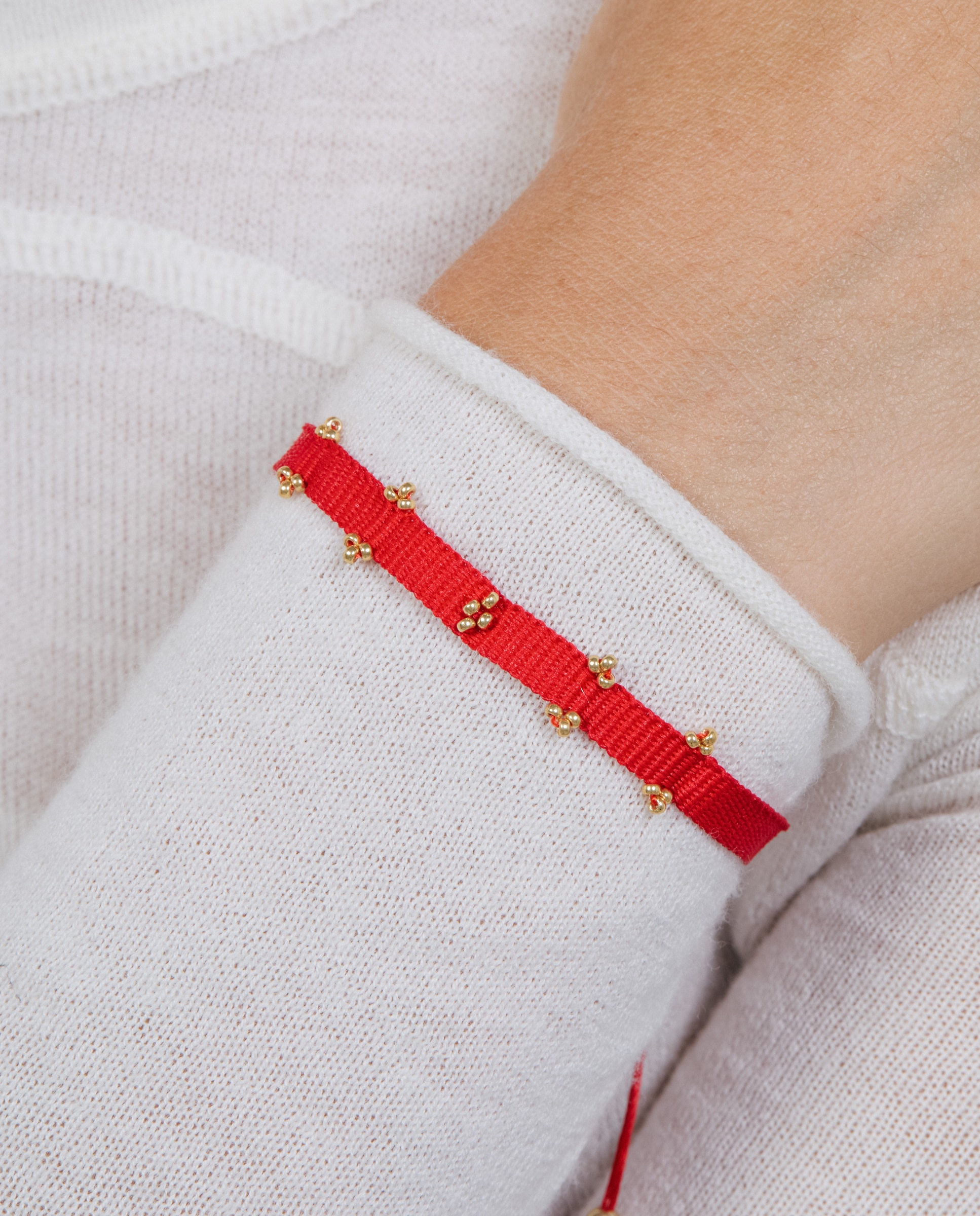 Pulsera africa con algodón acabada en oro de 18k - Luxenter - Rojo Rojo-4