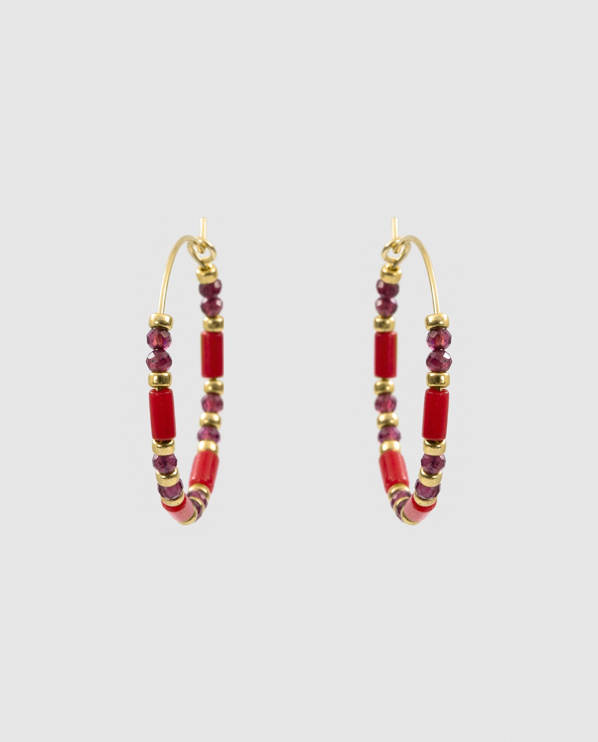 Pendientes africa con coral acabados en oro de 18k - Luxenter - Rojo Rojo-3