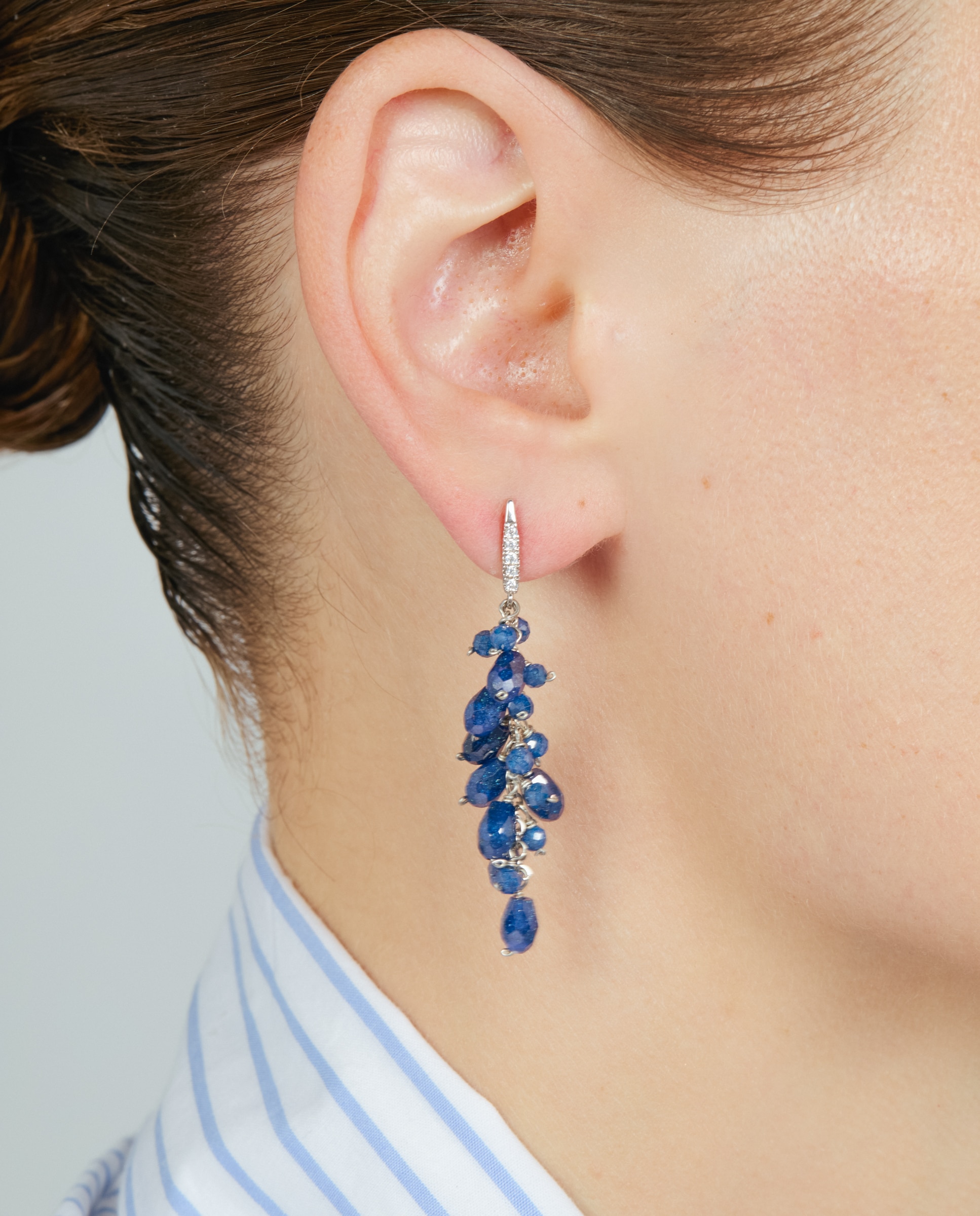 Pendientes africa con circonita acabados en rodio - Luxenter - Azul Azul-4