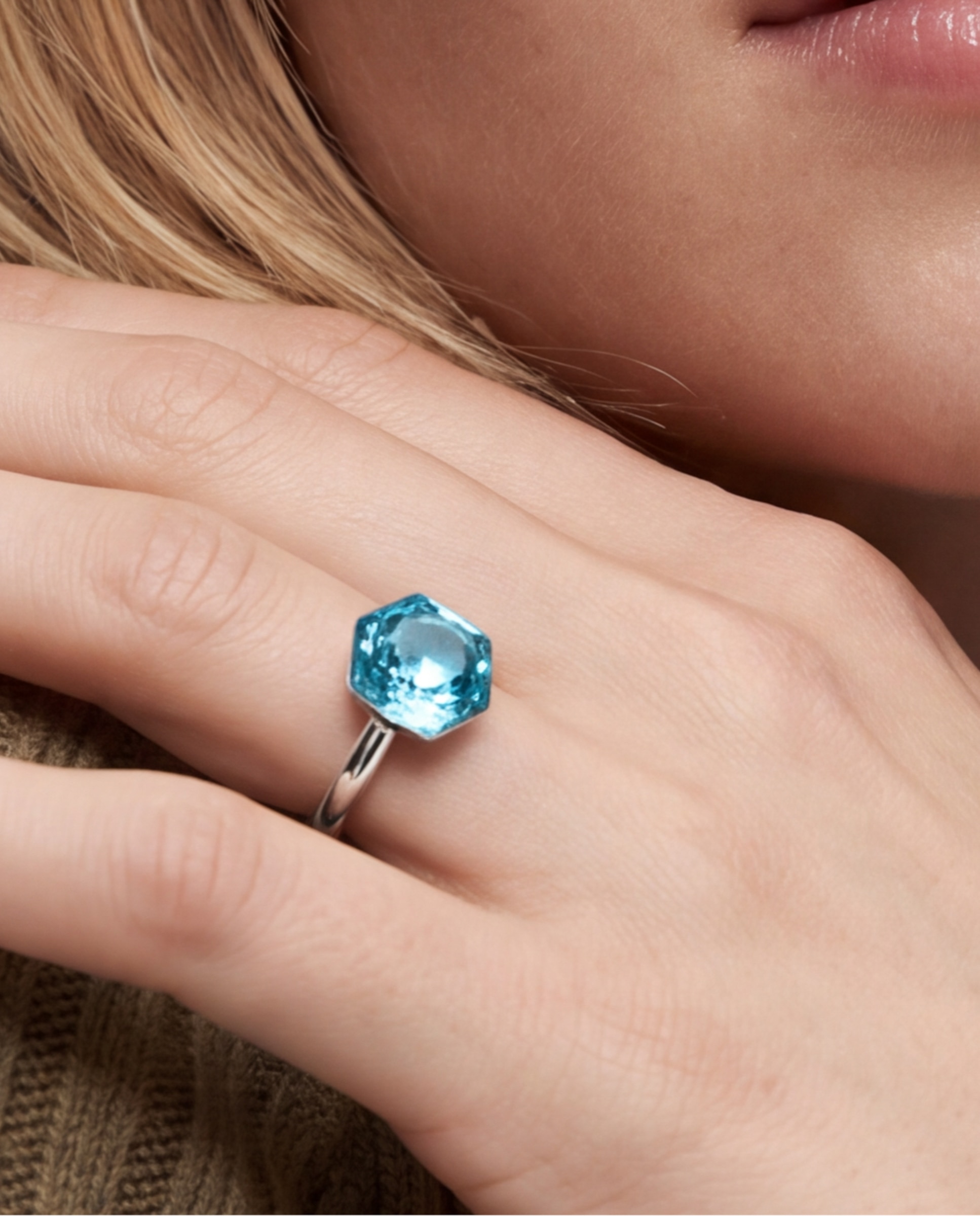 Anillo africa con circonita zafiro acabado en rodio - Luxenter - Azul Azul-4
