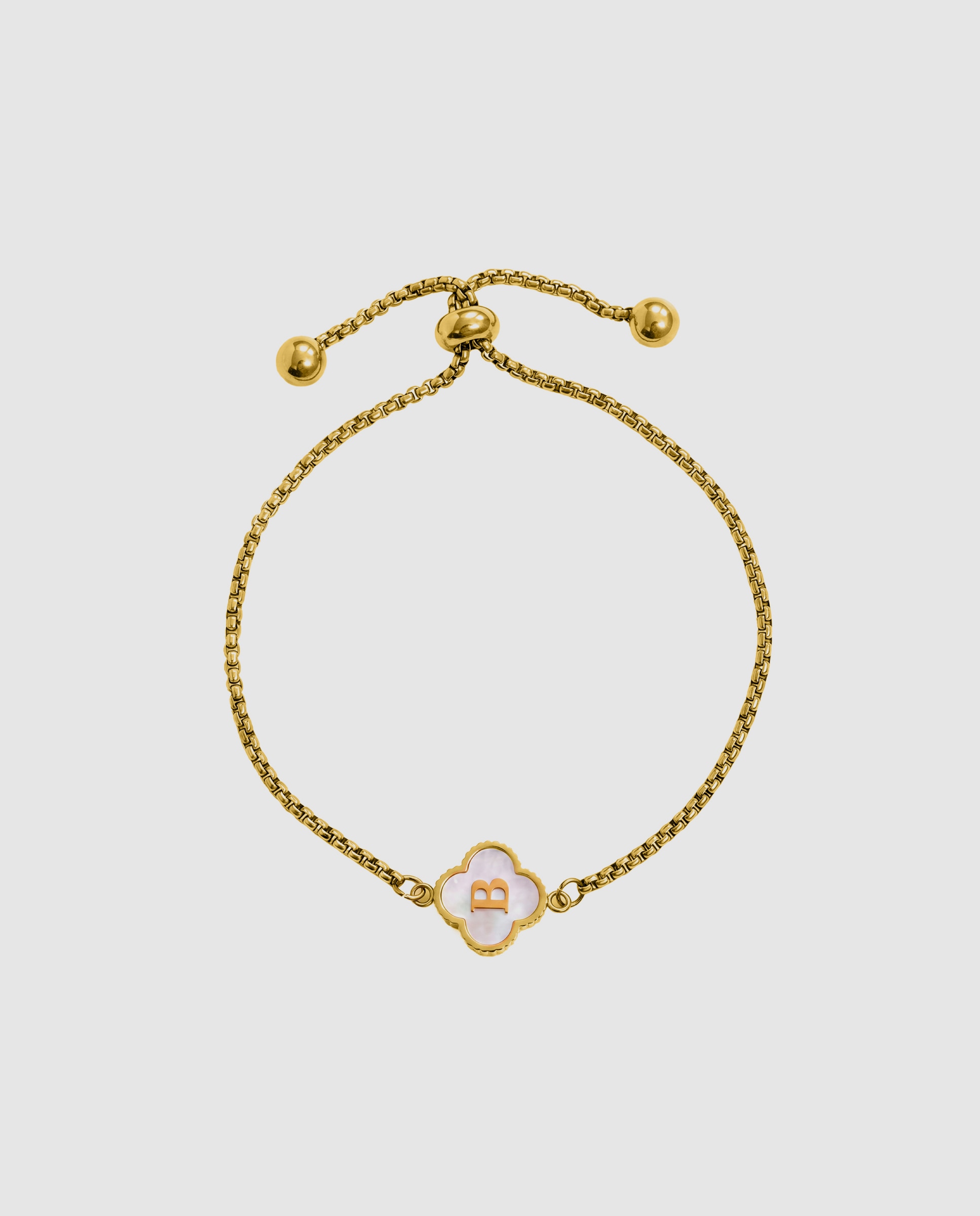 Pulsera de cadena letras de acero con madreperla acabada en oro de 18k - Luxenter - Blanco Blanco-3