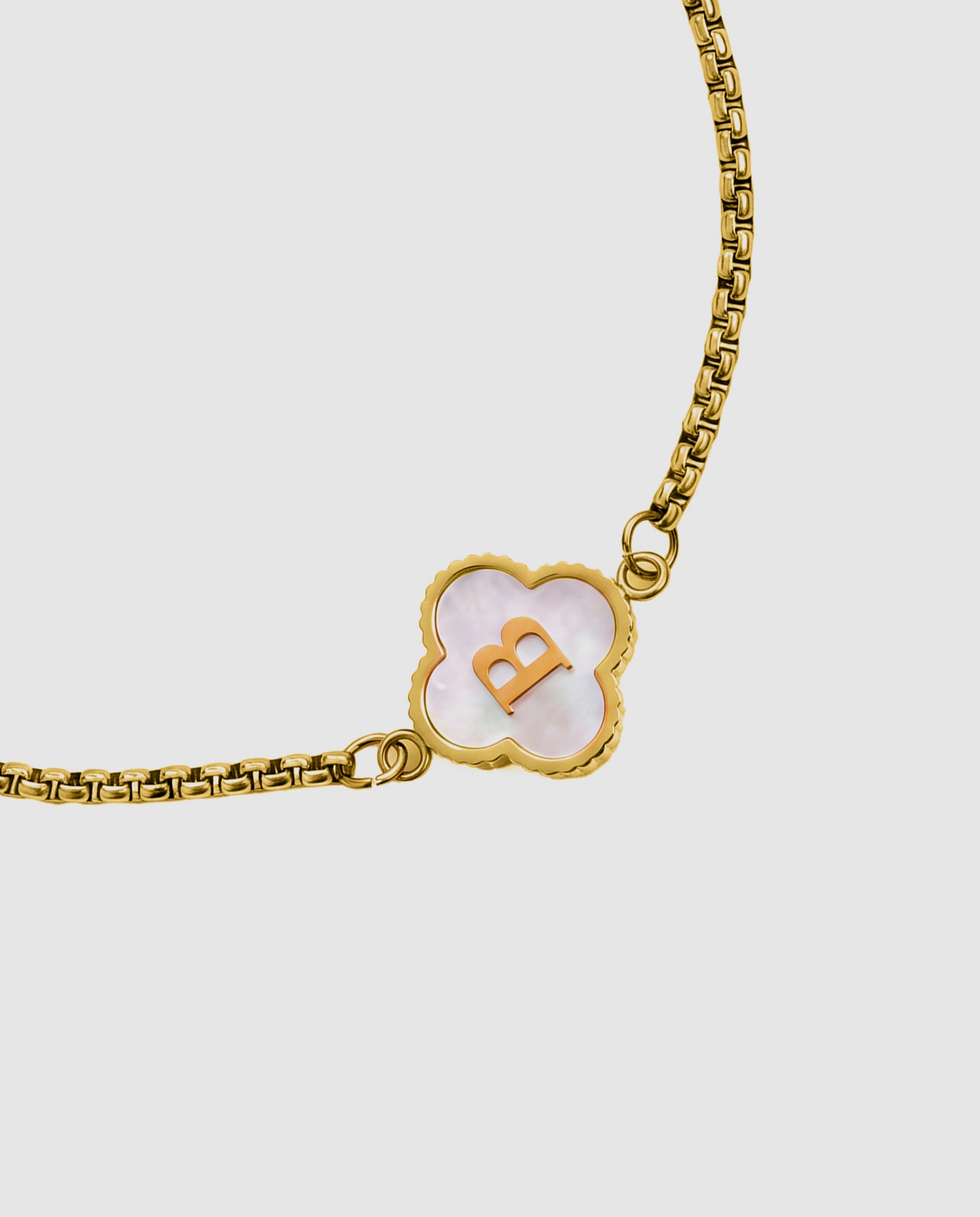 Pulsera de cadena letras de acero con madreperla acabada en oro de 18k - Luxenter - Blanco Blanco-6