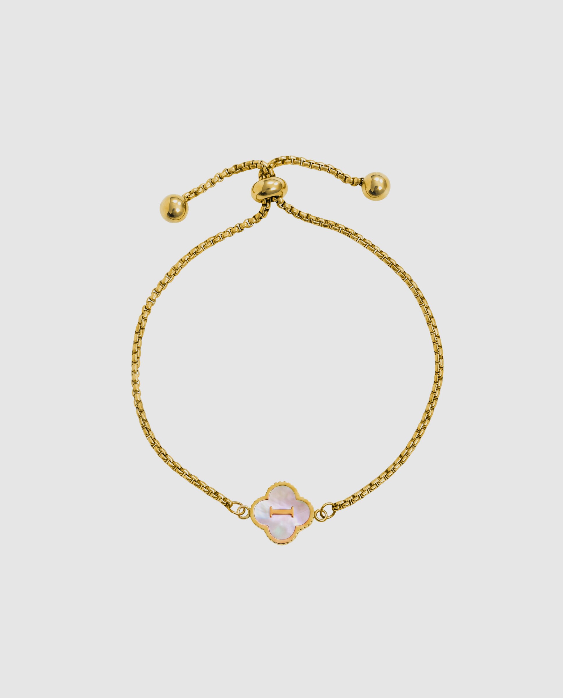 Pulsera de cadena letras de acero con madreperla acabada en oro de 18k - Luxenter - Blanco Blanco-3