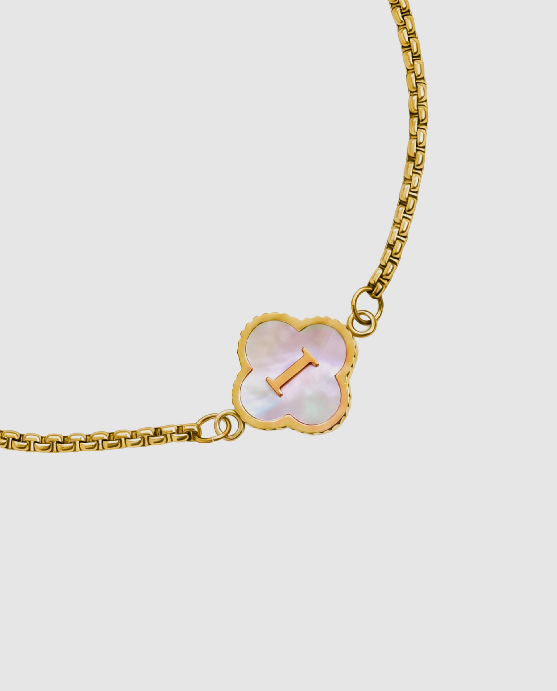 Pulsera de cadena letras de acero con madreperla acabada en oro de 18k - Luxenter - Blanco Blanco-6