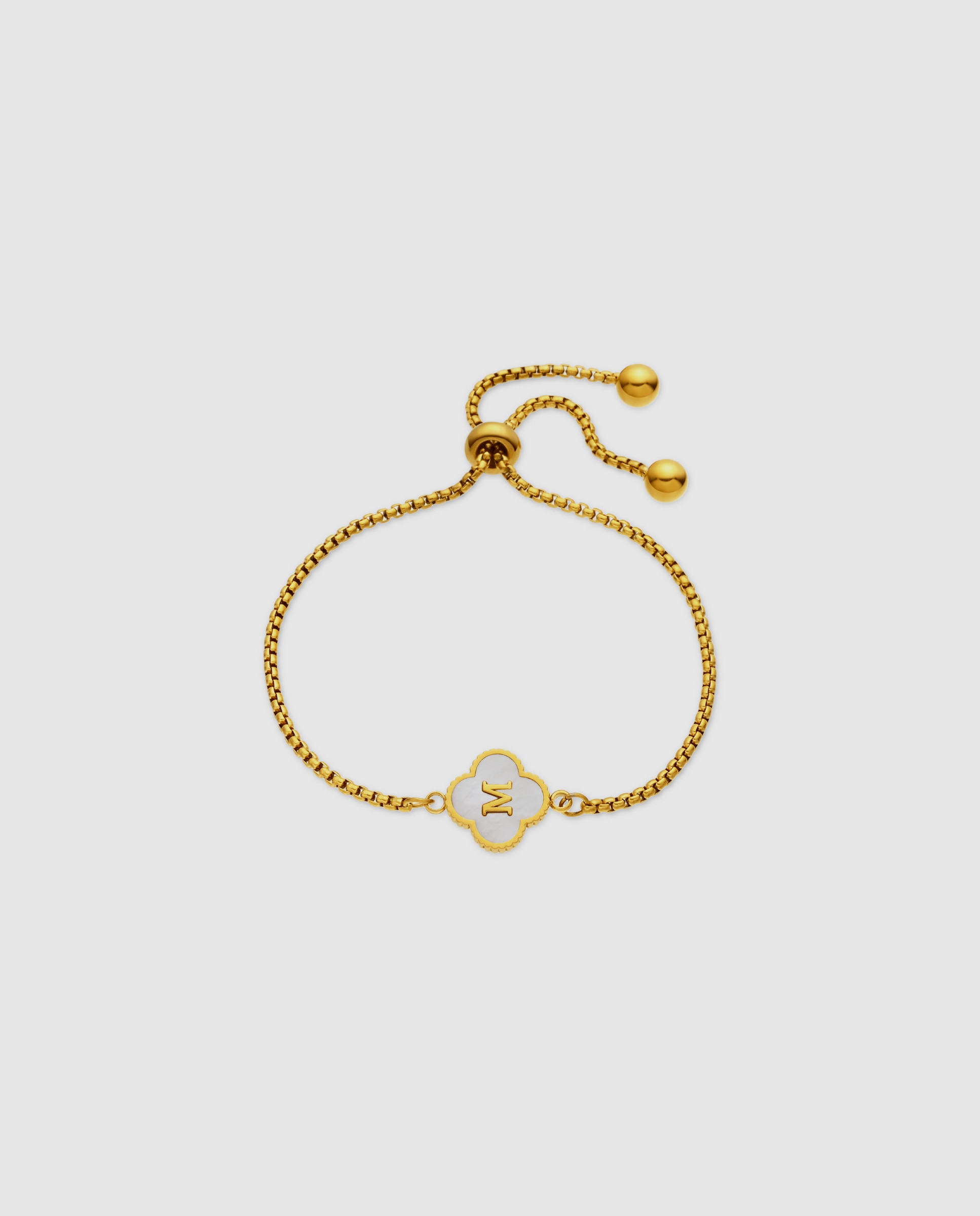 Imagen 0 de Pulsera de cadena letras de acero con madreperla acabada en oro de 18k Blanco