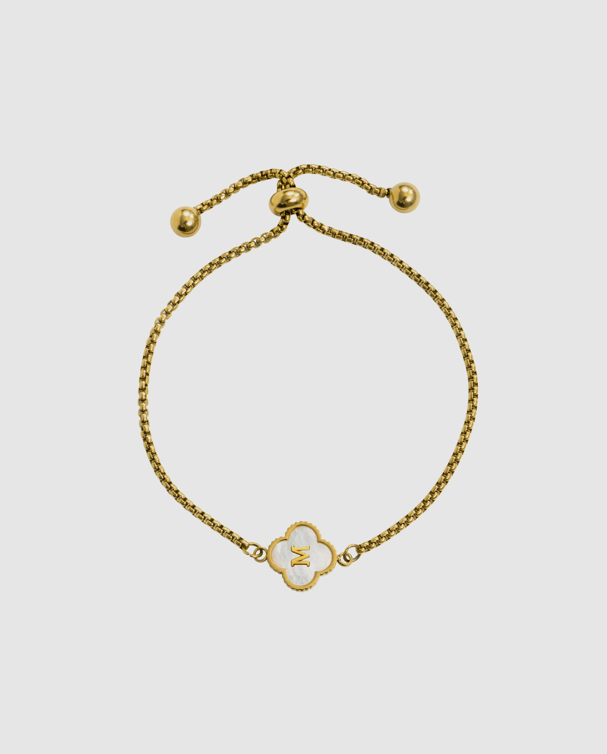 Pulsera de cadena letras de acero con madreperla acabada en oro de 18k - Luxenter - Blanco Blanco-3