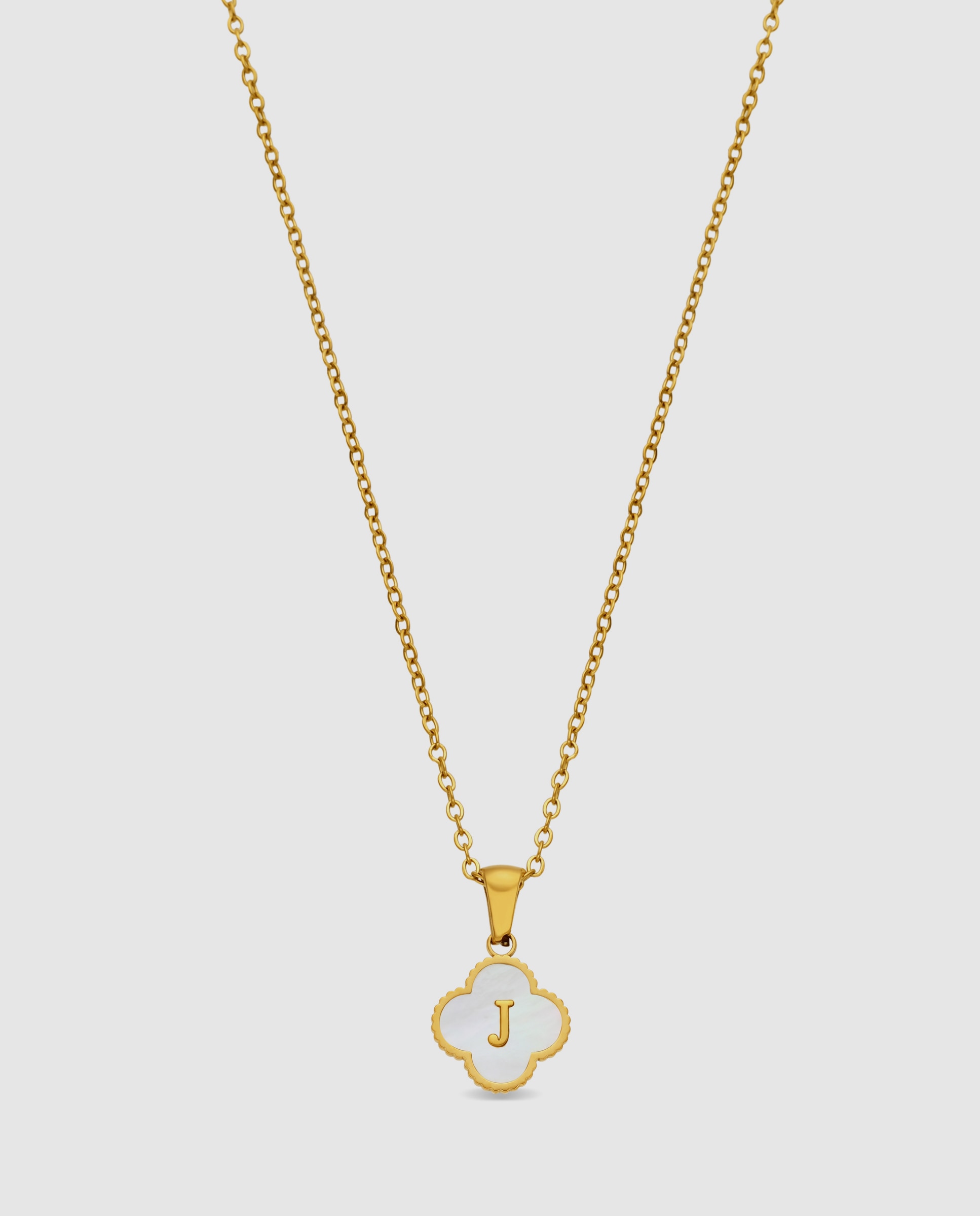 Imagen 0 de Collar letras de acero con madreperla acabado en oro de 18k Blanco