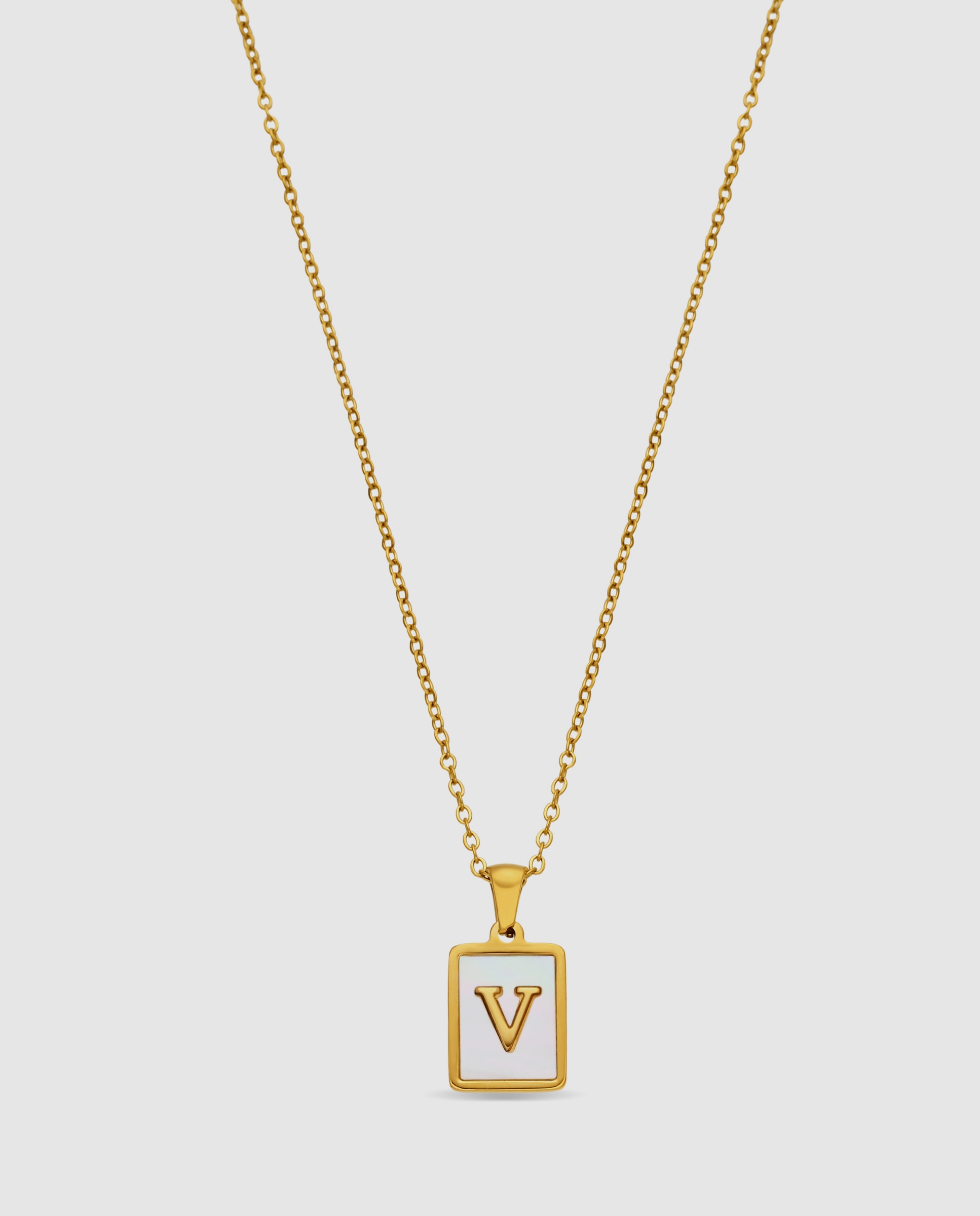 Imagen 0 de Collar de acero acabado en oro amarillo 18k con madreperla Dorado