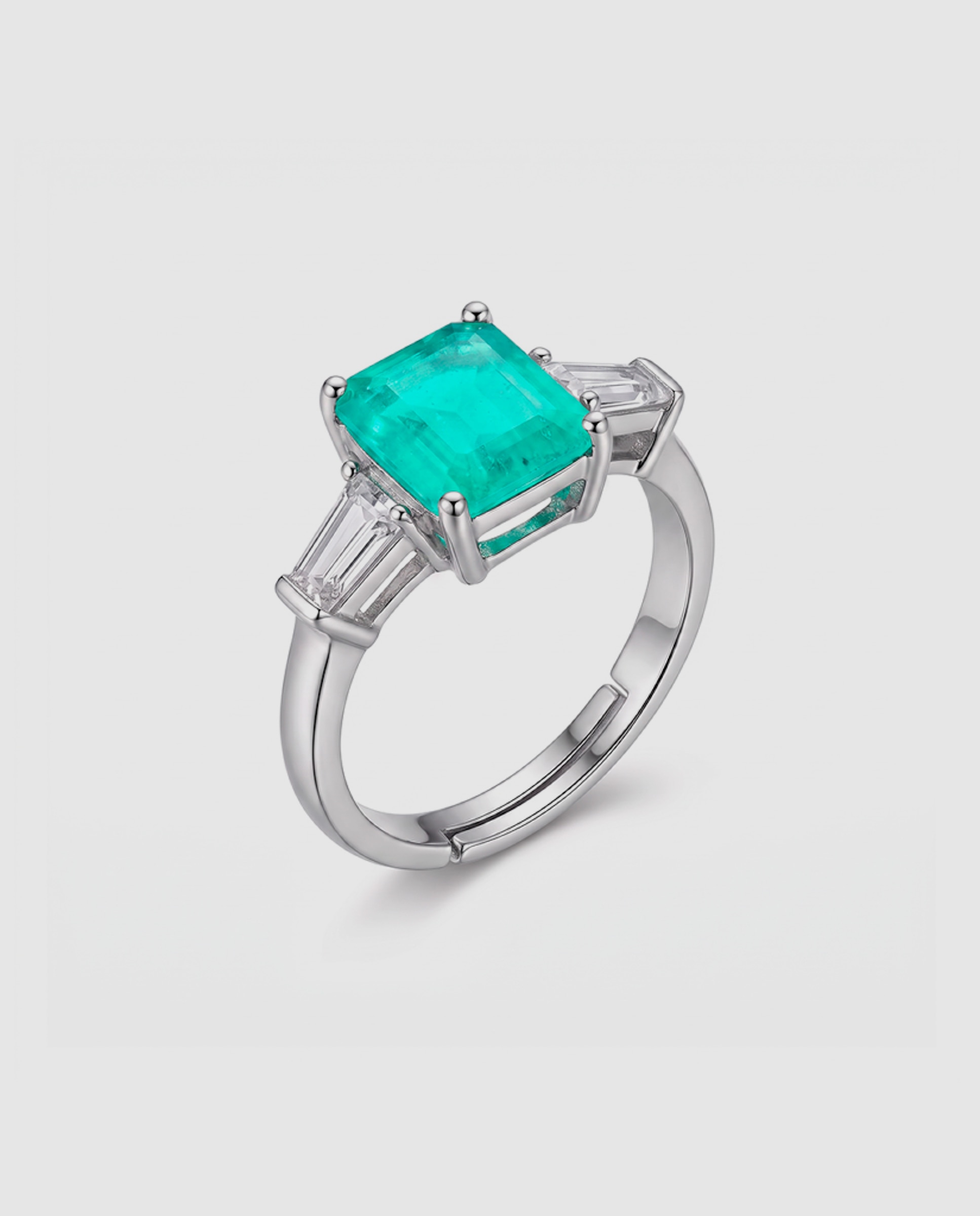 Imagen 0 de Anillo africa con cuarzo hidrotermal paraiba acabado en rodio Verde