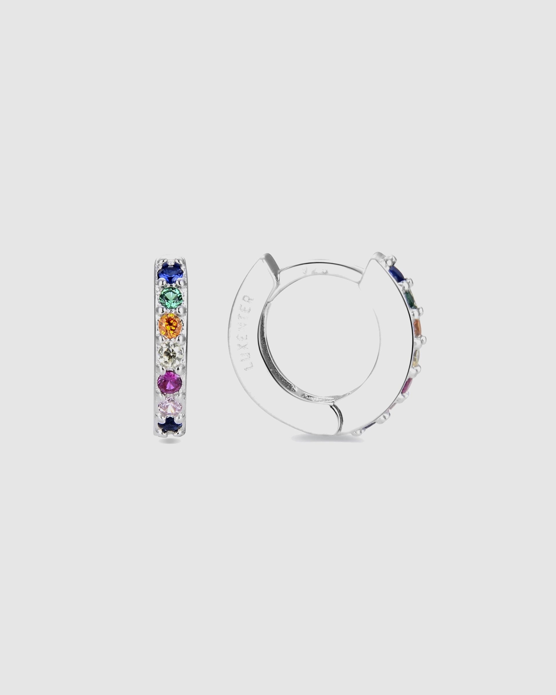 Imagen 1 de Pendientes de aro essential de plata de ley 925 acabados en rodio con circonita multicolor Plata
