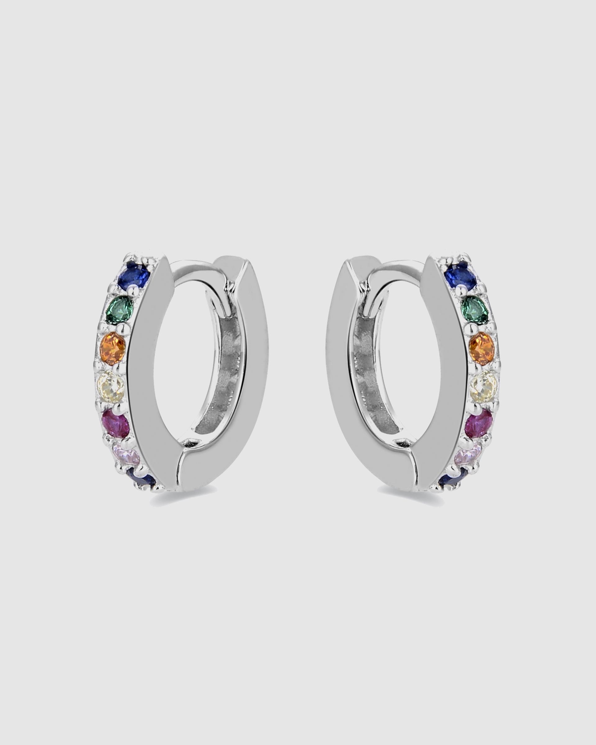 Imagen 3 de Pendientes de aro essential de plata de ley 925 acabados en rodio con circonita multicolor - Plata Plata